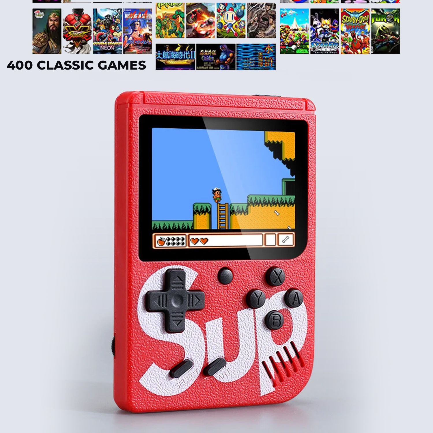 MOBIZAC Classic Handheld Video Game Box SUP with AV Cable for TV Support with 400 Games like Contra Series, Super Mario, 90 Tanks, Jackals, Adventure-image-36