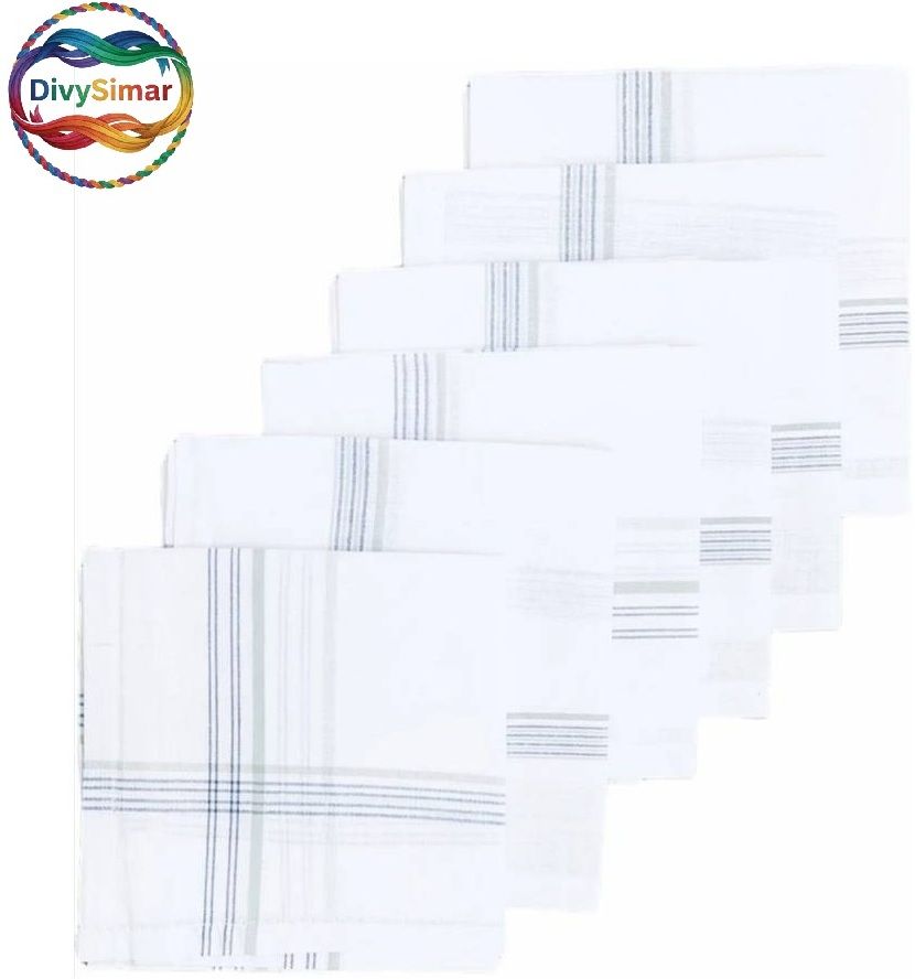 DIVYSIMAR Striped Cotton White Handkerchief for Men | Soft Hanky ["White"] Handkerchief-image-5