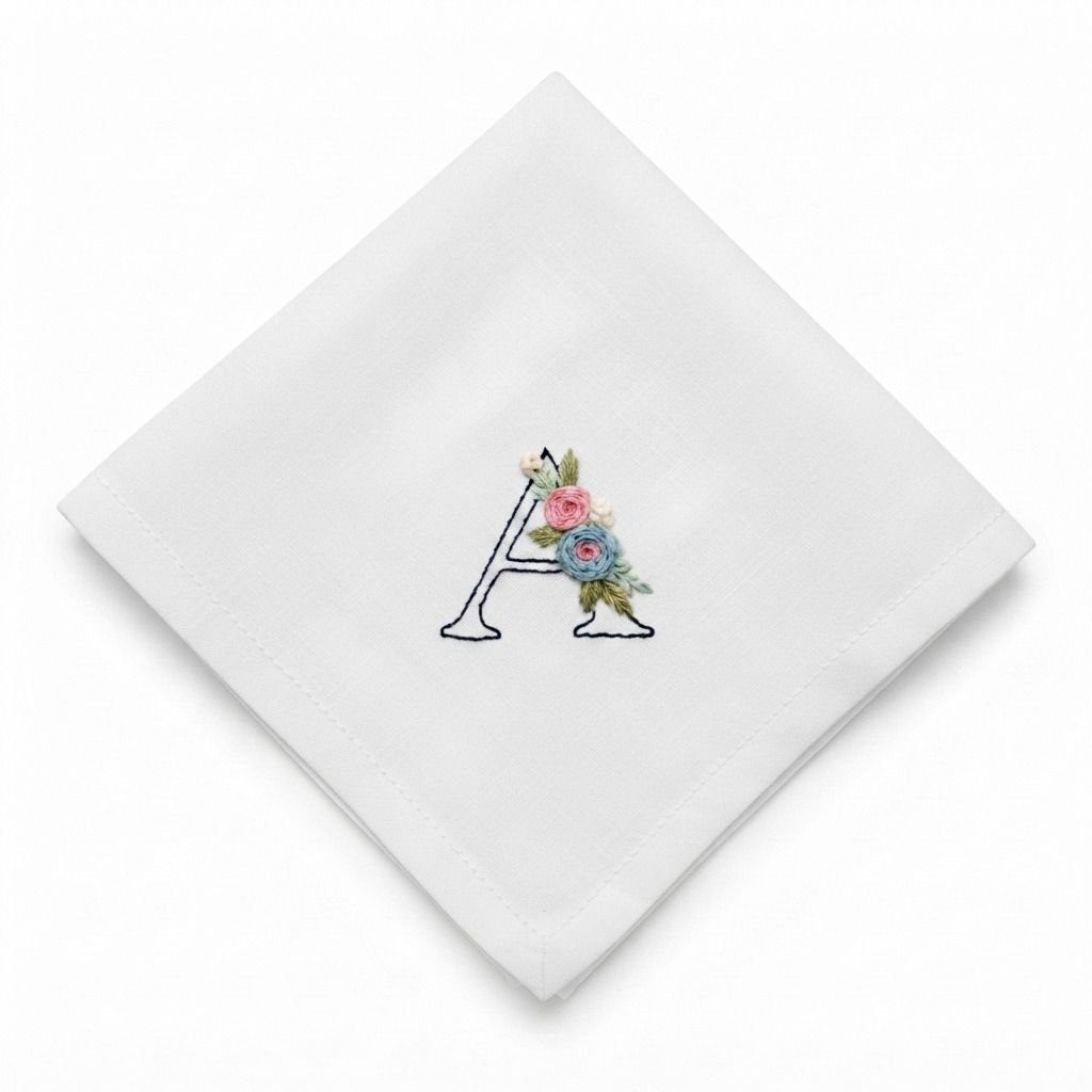 holy haven Memories Personalized Embroidered Handkerchief monogram floral design ["White"] Handkerchief-image-45