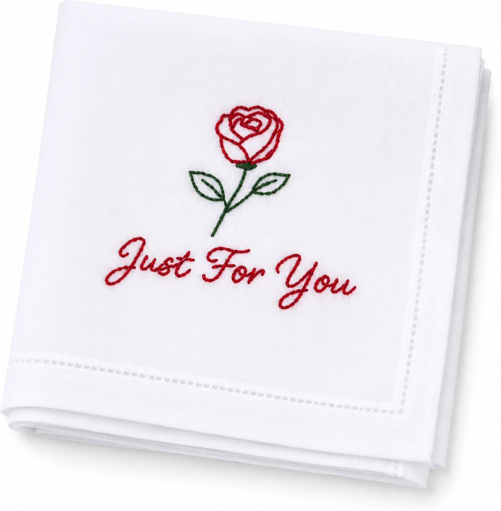 holy haven Customised Embroidered Handkerchiefwith red rose for him to gift special one ["White"] Handkerchief-picture-38