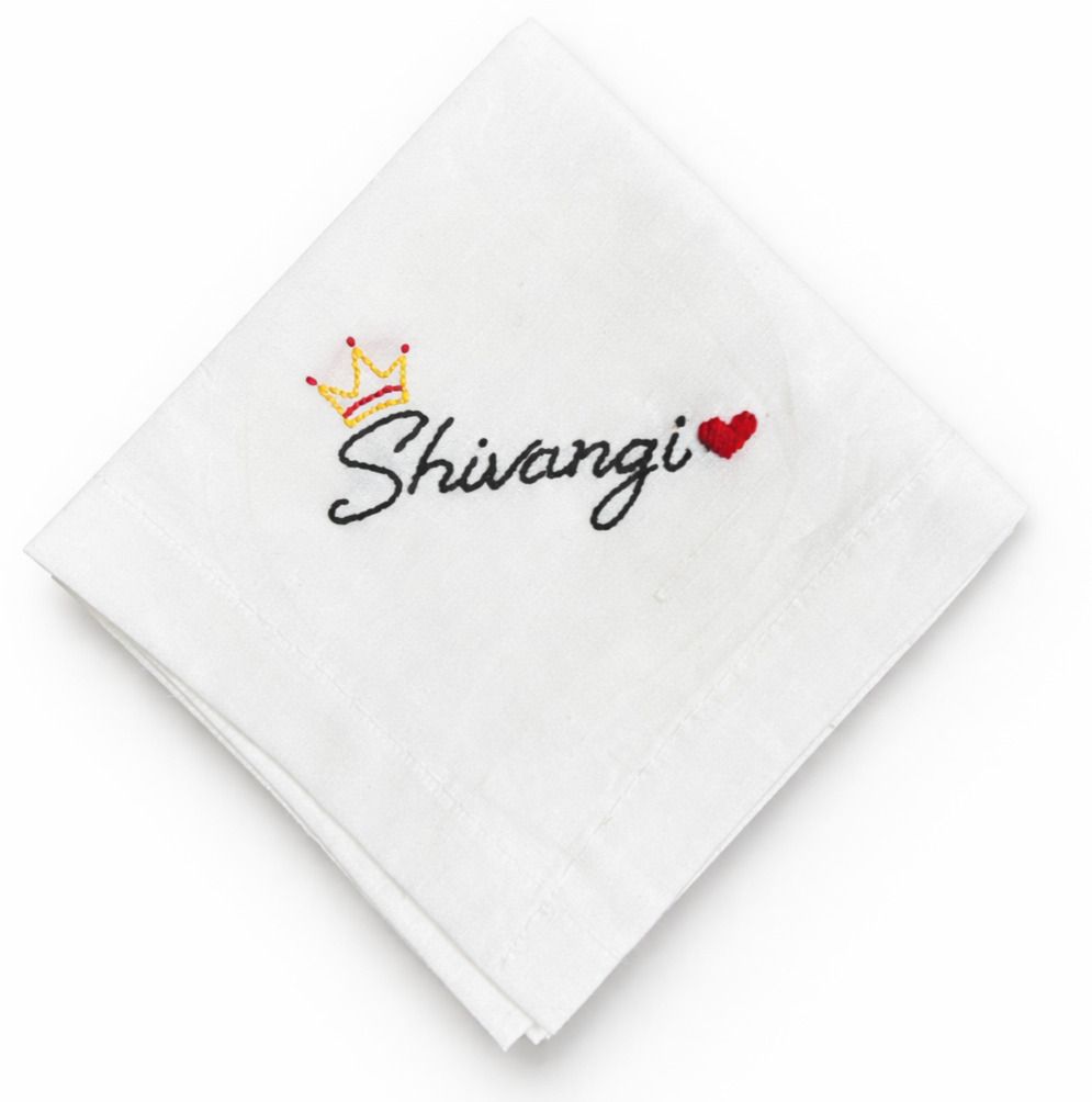 holy haven Personalized Embroidered White Cotton Handkerchief with Shivani Name ["White"] Handkerchief-image-2