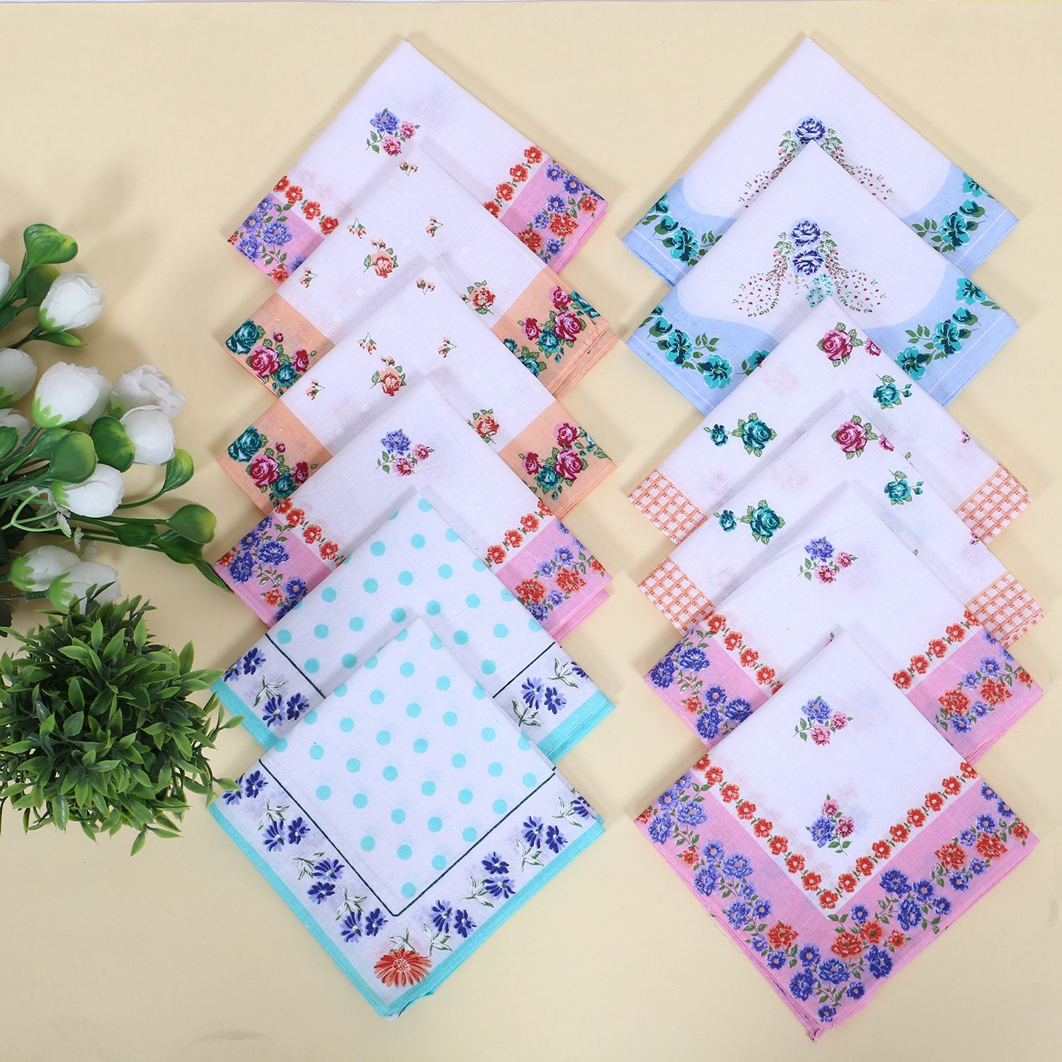 KUBER INDUSTRIES Handkerchiefs|Cotton White Border Ladies Hanky|Hankies for Girls|Set of 12|Multi ["Multicolor"] Handkerchief-image-20