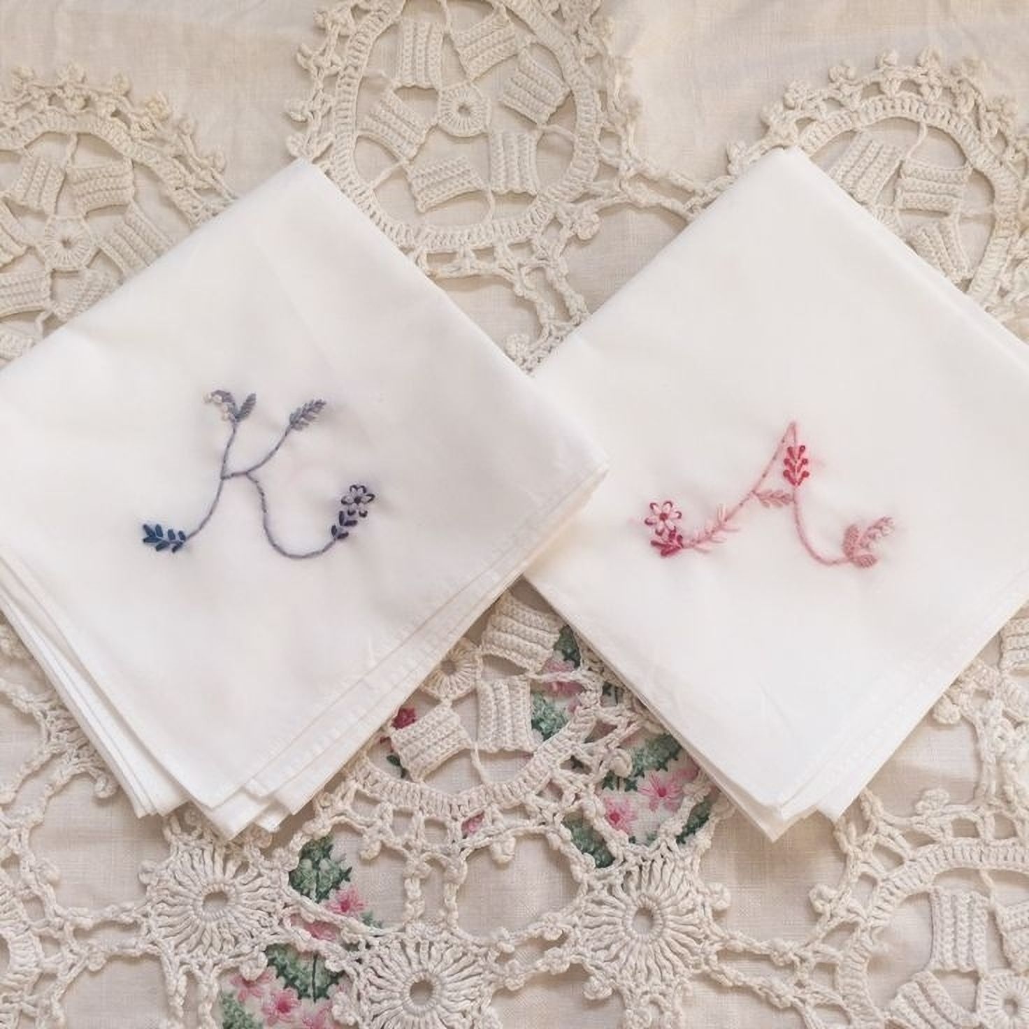 Shree adodhya Embroidery handkerchief with personalized letter KA ["White"] Handkerchief-picture-48