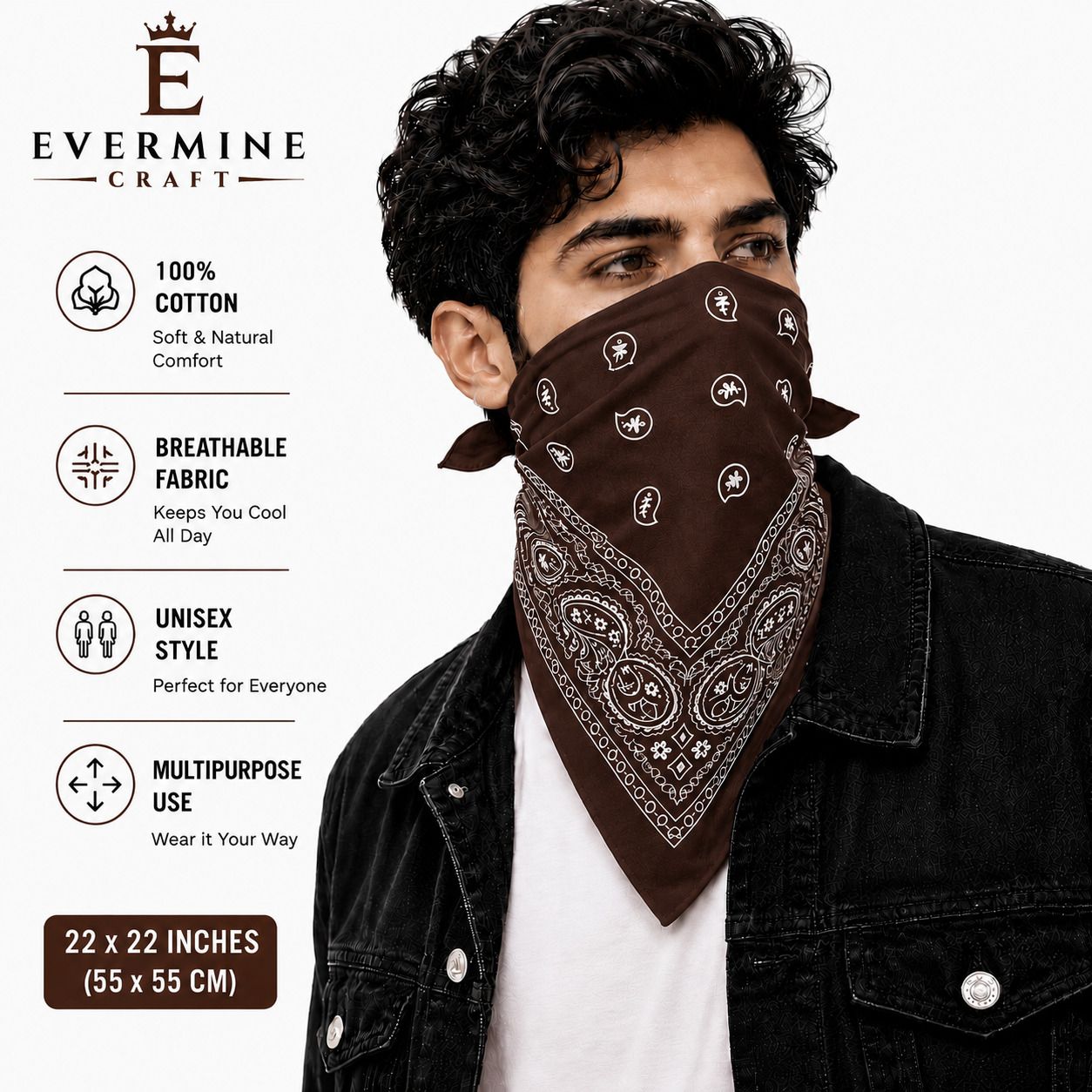 EVERMINE CRAFT 1 BROWN - Unisex Handkerchief For All Ages - 22" x 22" ["Brown"] Handkerchief-image-34