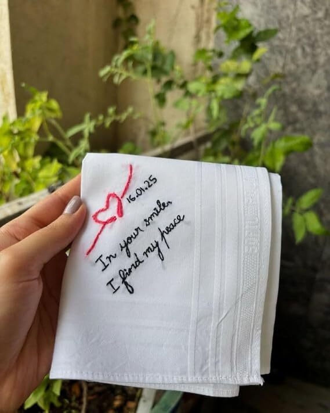 holy haven LOVE NOTE WITH HEART FEELING AND DATE ["White"] Handkerchief-image-39