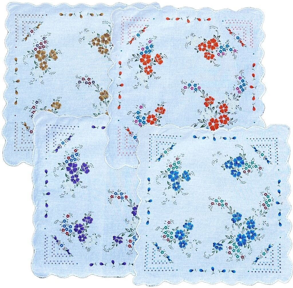 Gopika Women's Floral Cotton with Embroidered Scallop Cutwork Border Soft Absorbent ["Multicolor"] Handkerchief-image-36