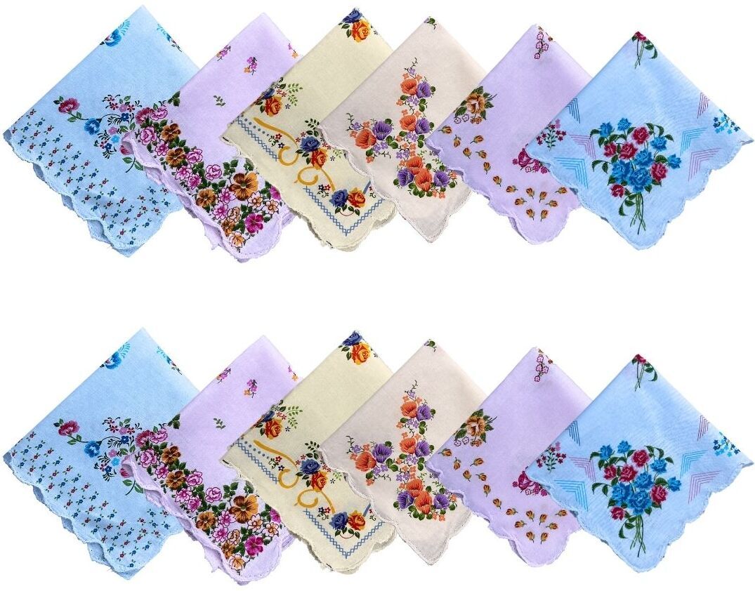 Gopika Floral-Cutwork Scallop Border-30x30cm Soft Cotton-Assorted Pastel Colors ["Multicolor"] Handkerchief-image-30