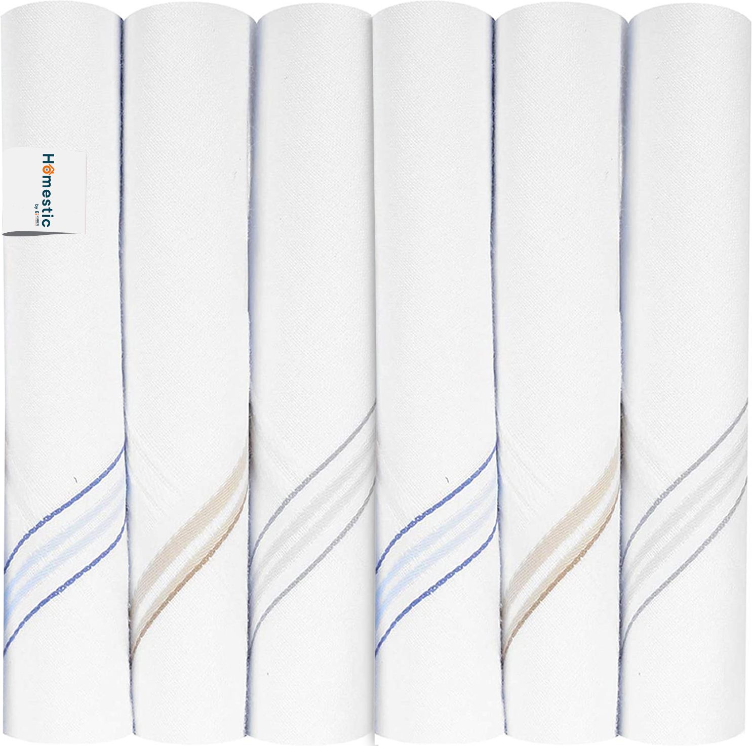 HOMESTIC Premium Collection HAndkerchiefs Hanky For Men, Set of 6 (White) ["White"] Handkerchief-picture-17