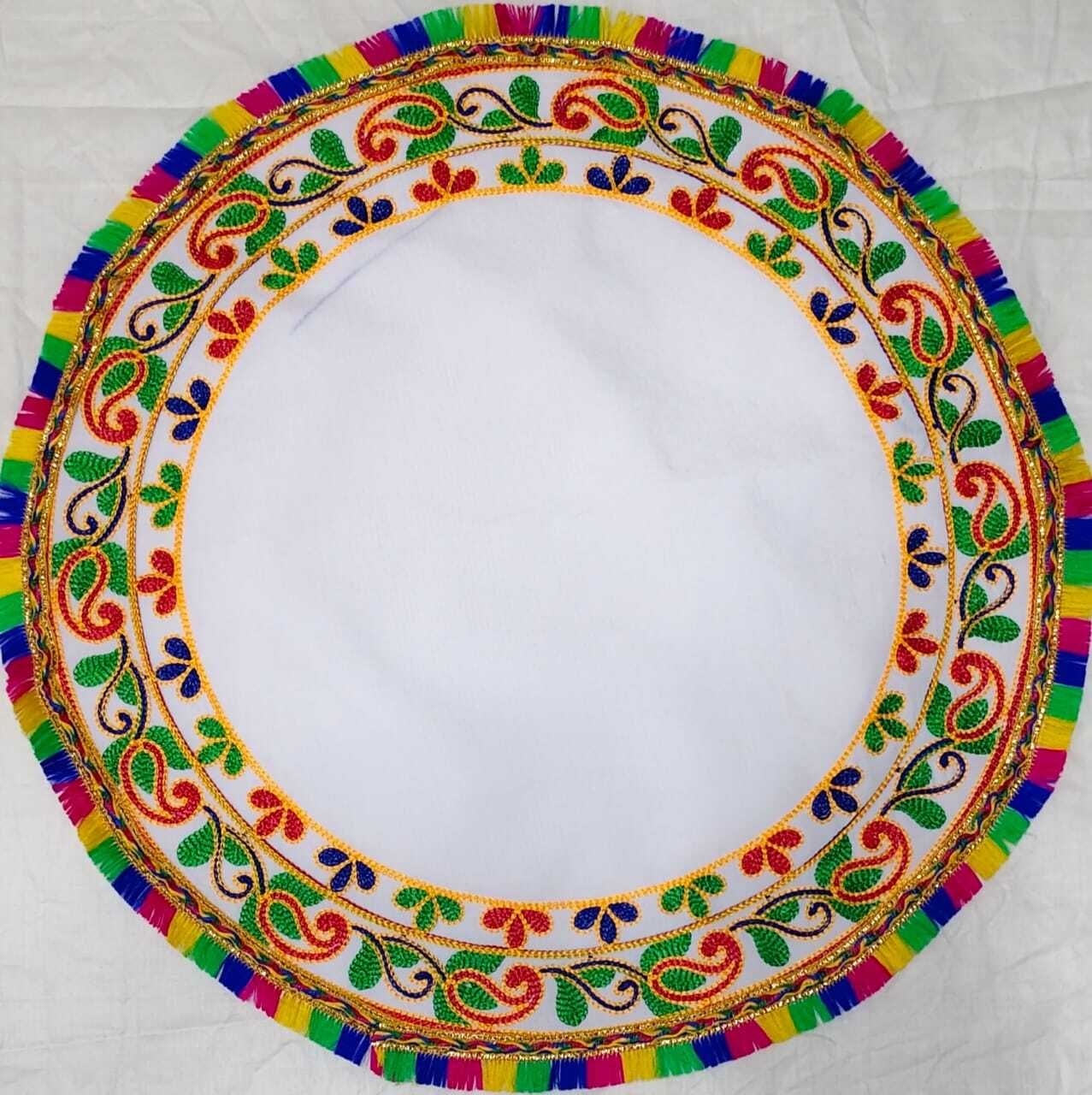 Tretta Round Paisley Embroidered Kanku Pagala Bride's & Baby Welcome 18x18 Rumal ["Multicolor"] Handkerchief-image-33