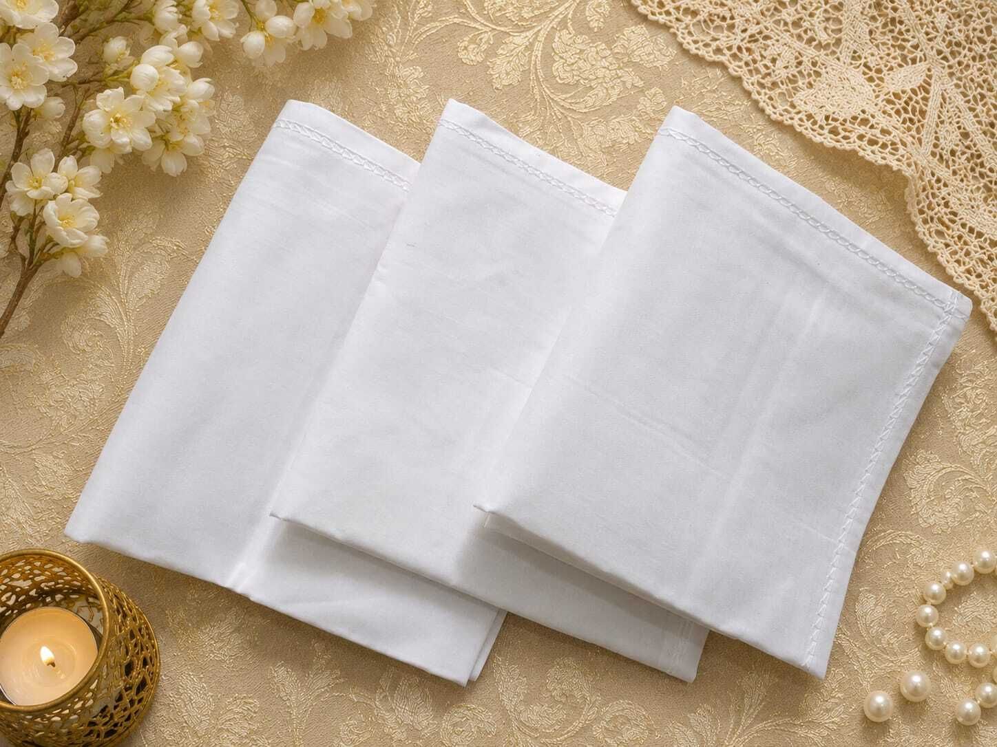 AK SHINE Men's Plain Cotton Handkerchief White Soft Absorbent ["White"] Handkerchief-picture-40