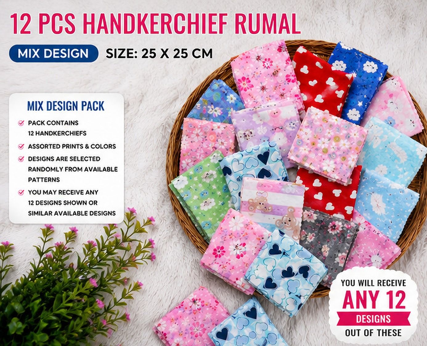 DSS DANIYA STORE 12PC_HANKY_SOFT_Q1 ["Multicolor"] Handkerchief-image-46
