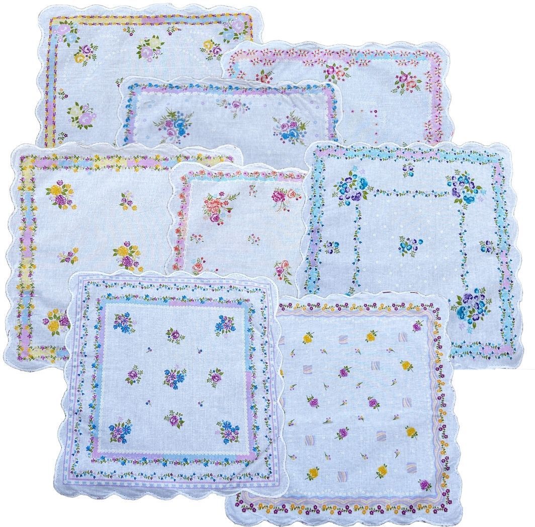 Gopika Cotton Multicolor Embroidered Scallop Border Soft & Absorbent 30 x 30 cm ["Multicolor"] Handkerchief-image-4
