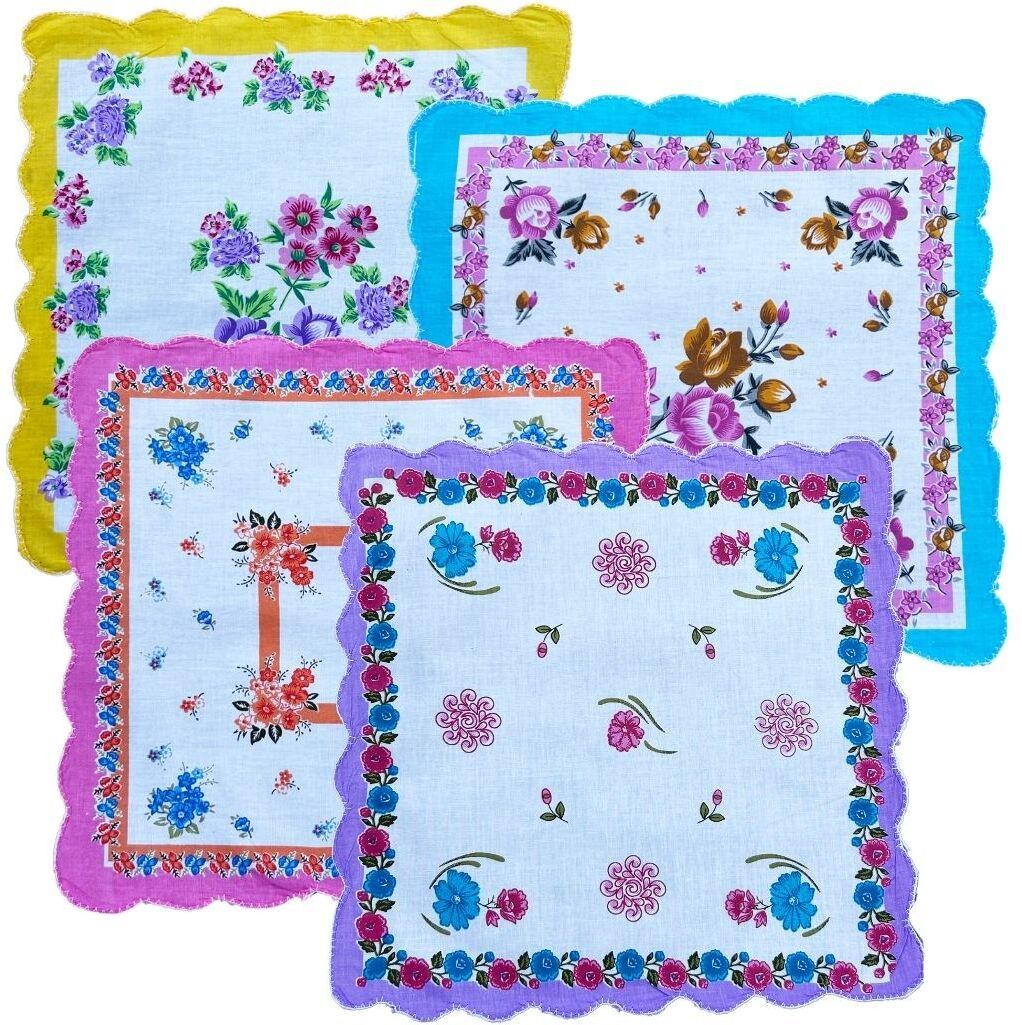 Gopika Floral Print - Scallop Border (31cm x 31cm)(Purple, Pink, Yellow, Blue) ["Multicolor"] Handkerchief-image-22