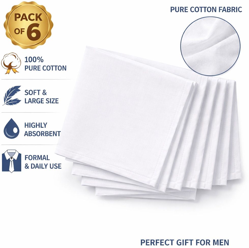 higadget Premium Cotton White Handkerchief/Hanky for Men ["White"] Handkerchief-picture-16