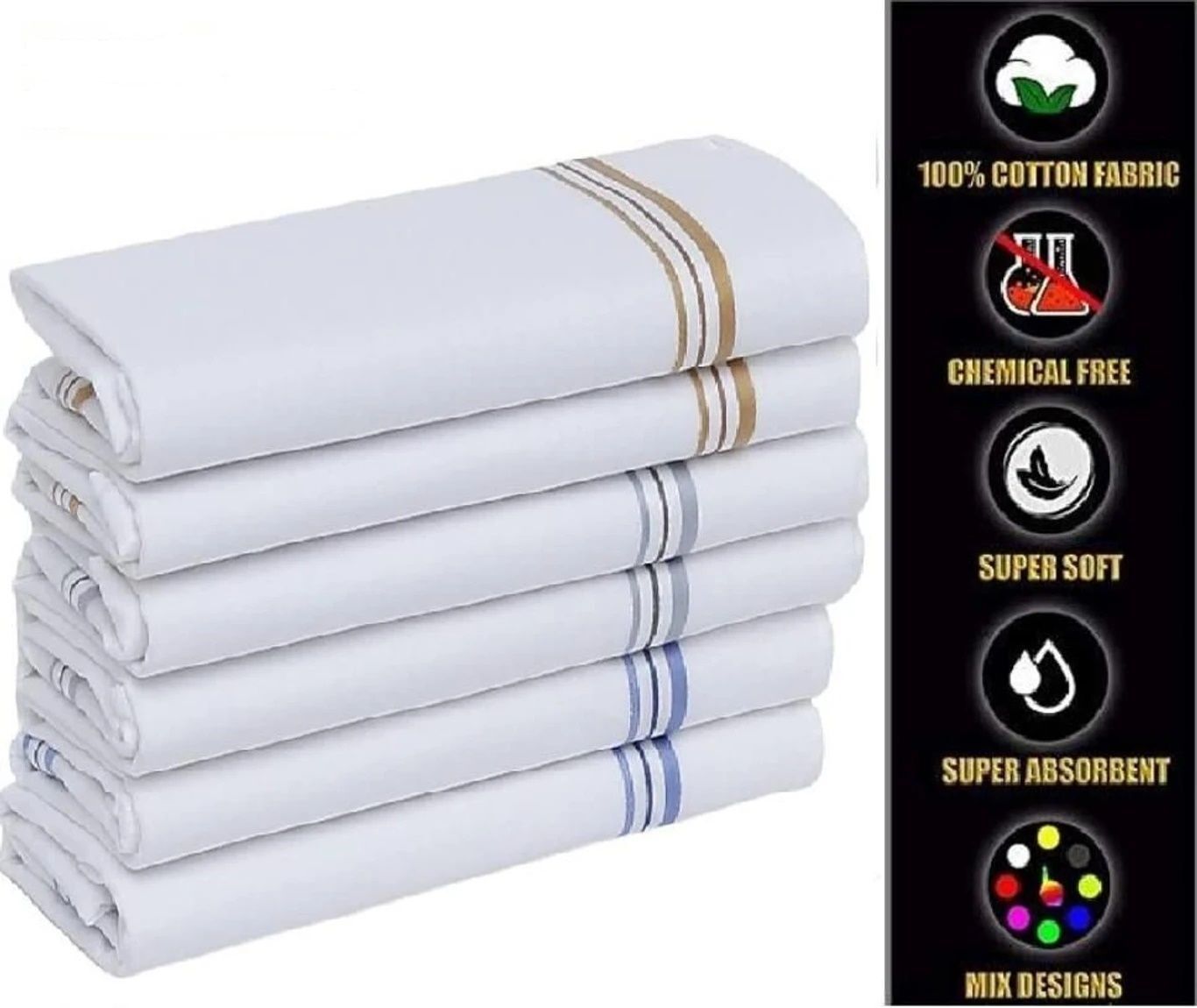 Suprix Cotton Hanky for Men's Soft , Skin-Friendly, light weight and highly absorbent ["White"] Handkerchief-picture-39