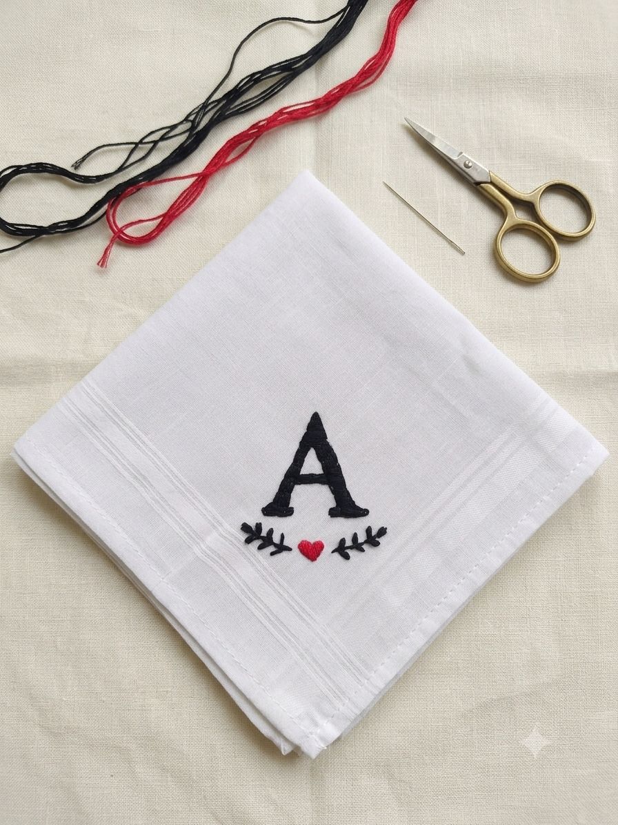 JEEN MATA Hand Embroidered Monogram Cotton Handkerchief |Letter "A" Hanky ["White"] Handkerchief-image-24