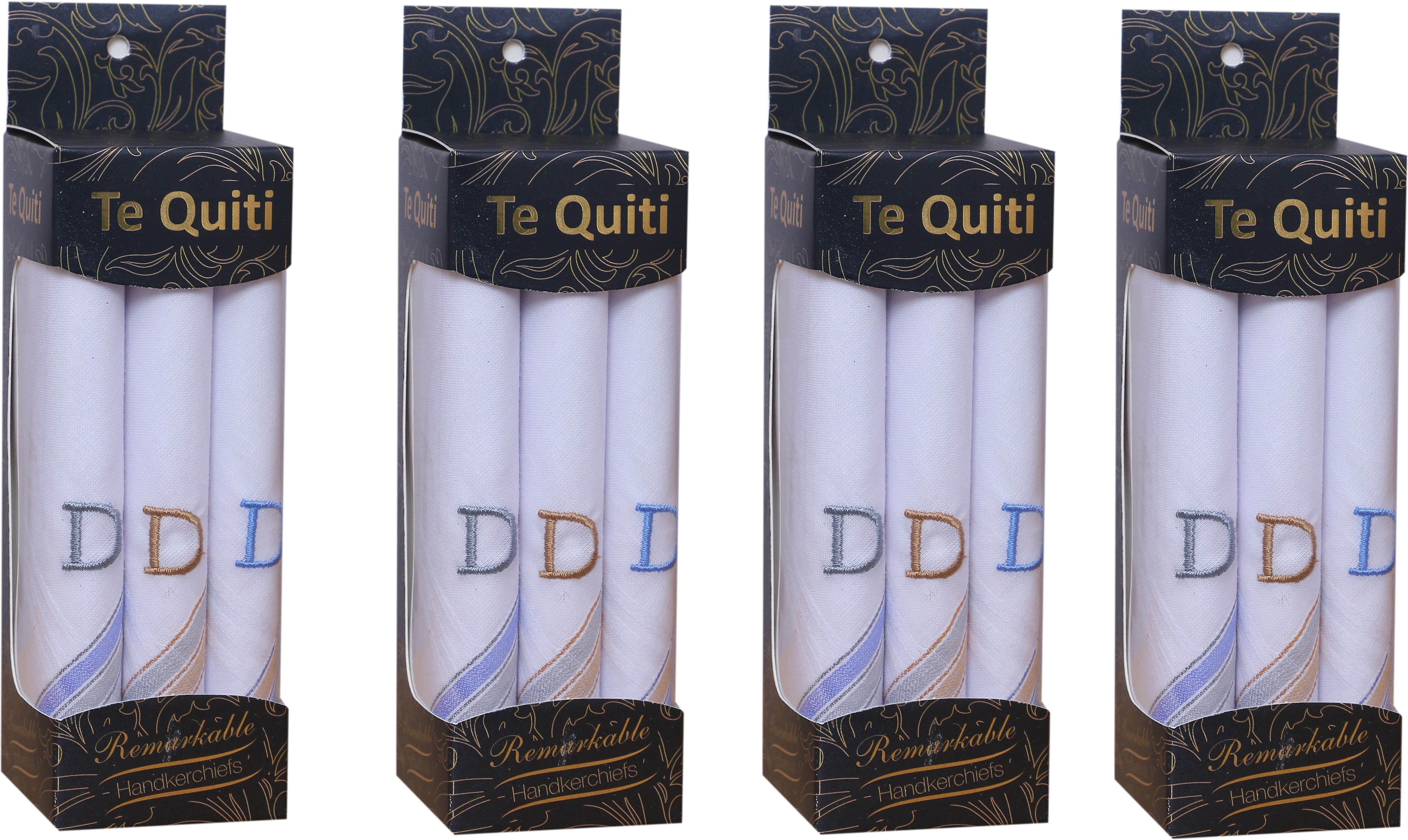 Te Quiti handkerchief for men boys girls women embroidered with monogram D pack of 12 ["White","Multicolor"] Handkerchief-picture-16