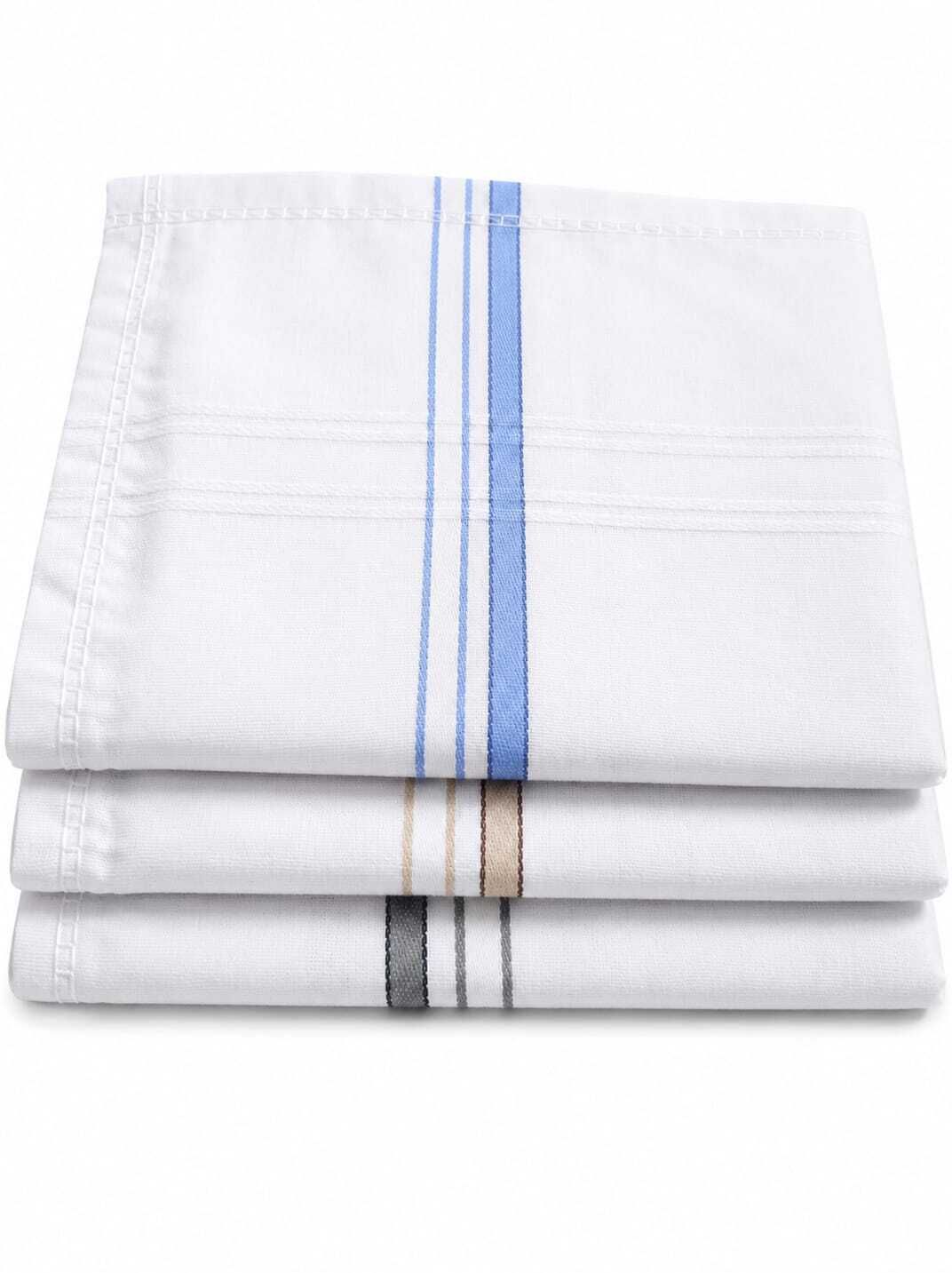 AK SHINE Men's Premium Cotton Handkerchief White Stripe Pack of 3 Machine Washable ["White"] Handkerchief-image-11