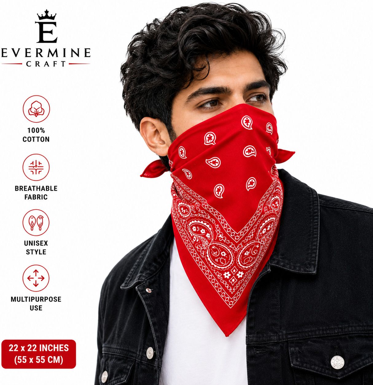 EVERMINE CRAFT 1 RED - Unisex Handkerchief For All Ages - 22" x 22" ["Red"] Handkerchief-image-21