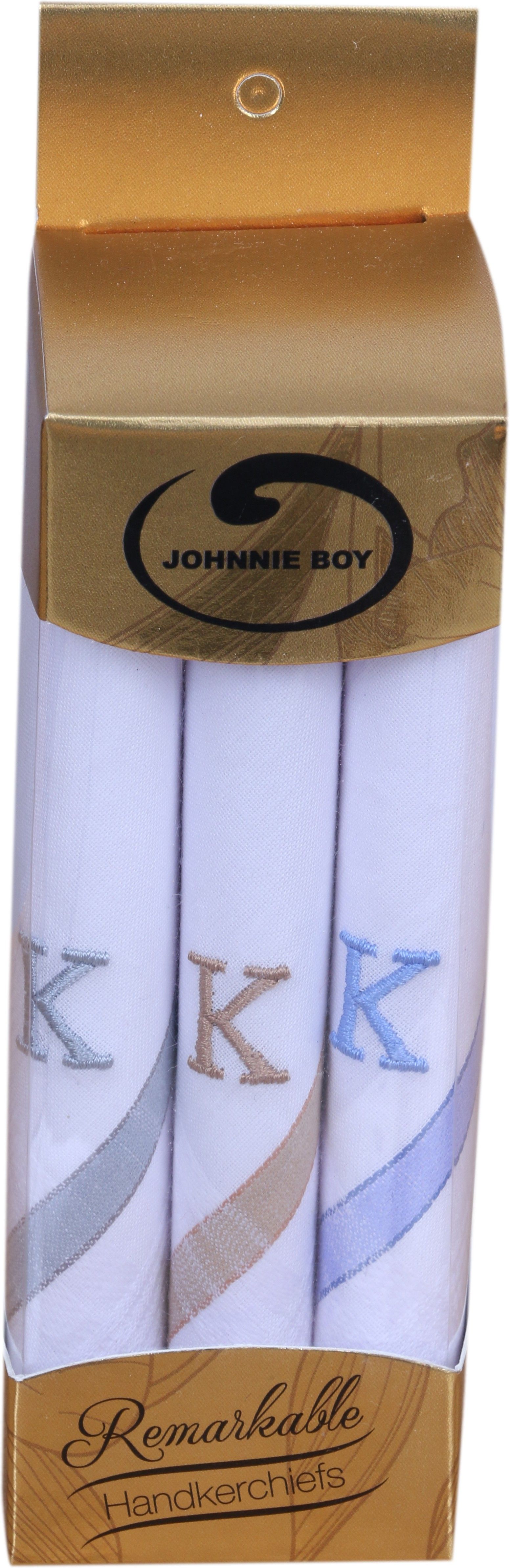 Johnnie Boy cotton handkerchief for men & boys embroidered initials "K" Pack of 3 ["White"] Handkerchief-image-20