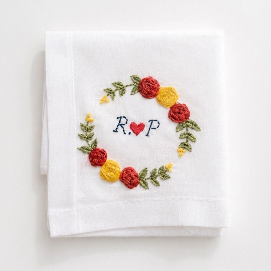 holy haven Floral Initials Embroidered Handkerchief – RP Heart Wreath Edition ["White"] Handkerchief-image-35