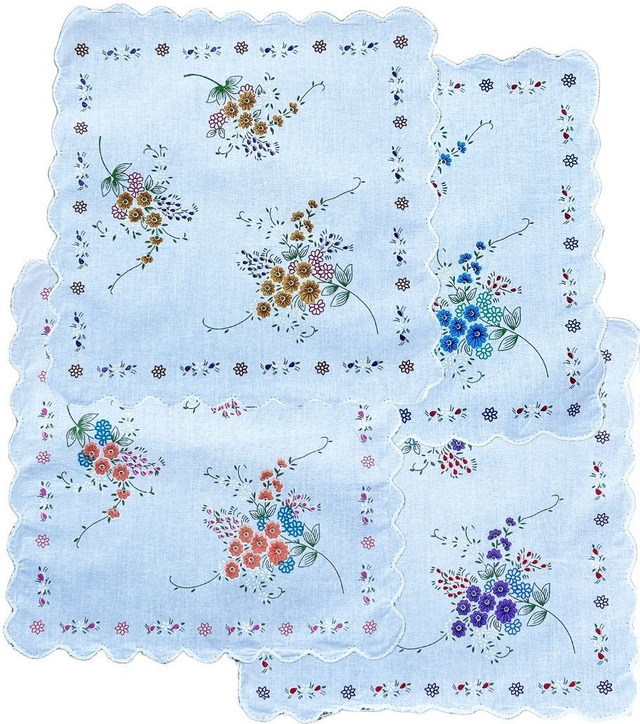 Gopika Women's Floral Cotton with Embroidered Scallop Cutwork Border Soft Absorbent ["Multicolor"] Handkerchief-image-35
