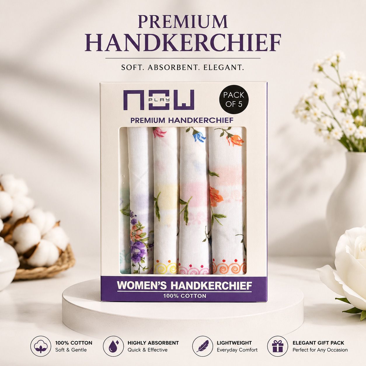 NOW Hankey Premium ladies handkerchief PO5 ["Yellow","Pink","Violet","Green","Orange"] Handkerchief-image-7