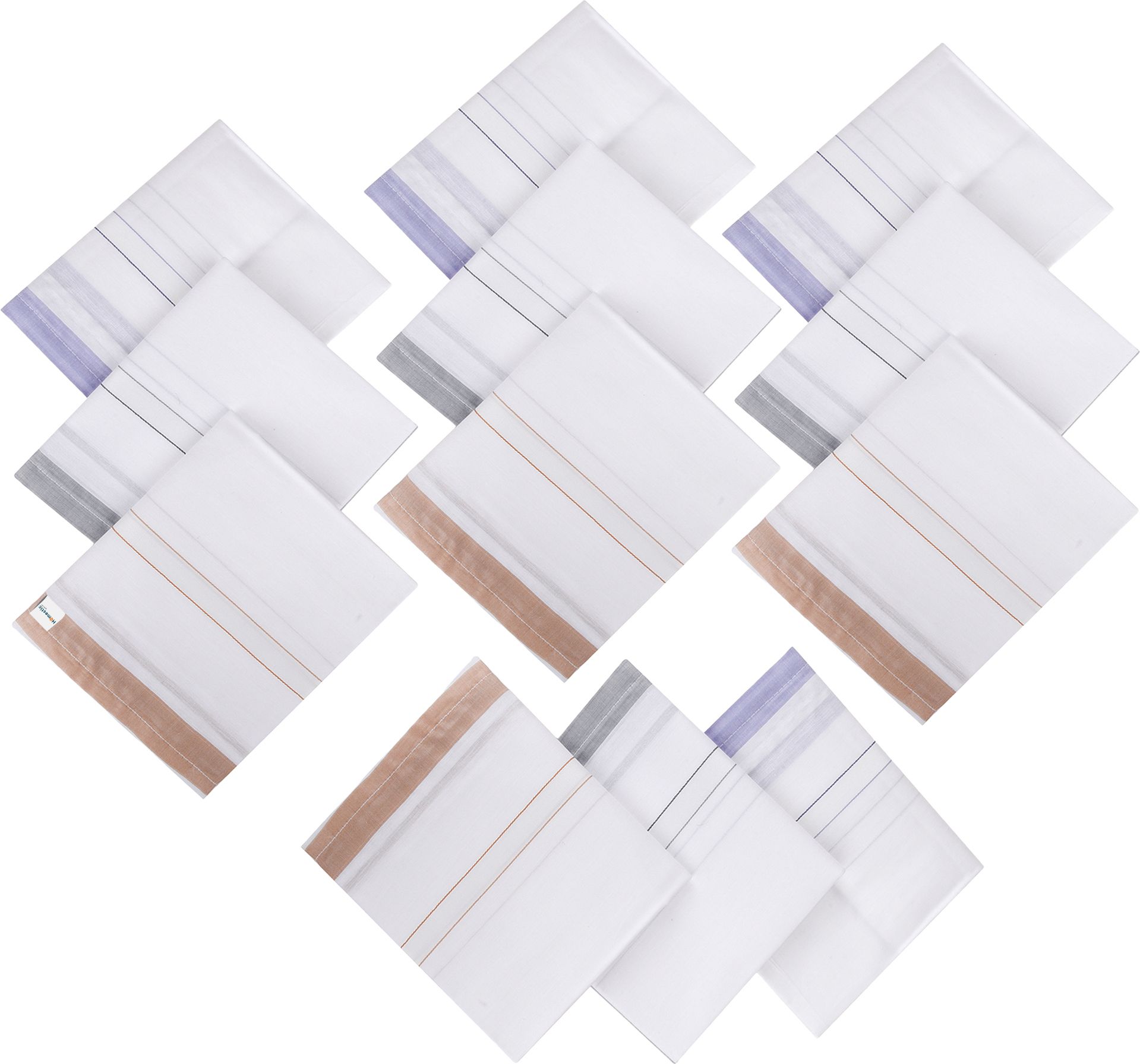 HOMESTIC Premium Cotton Handkerchief for men|Boys|Fancy Border|24025|Pack of 12|White ["White"] Handkerchief-picture-18