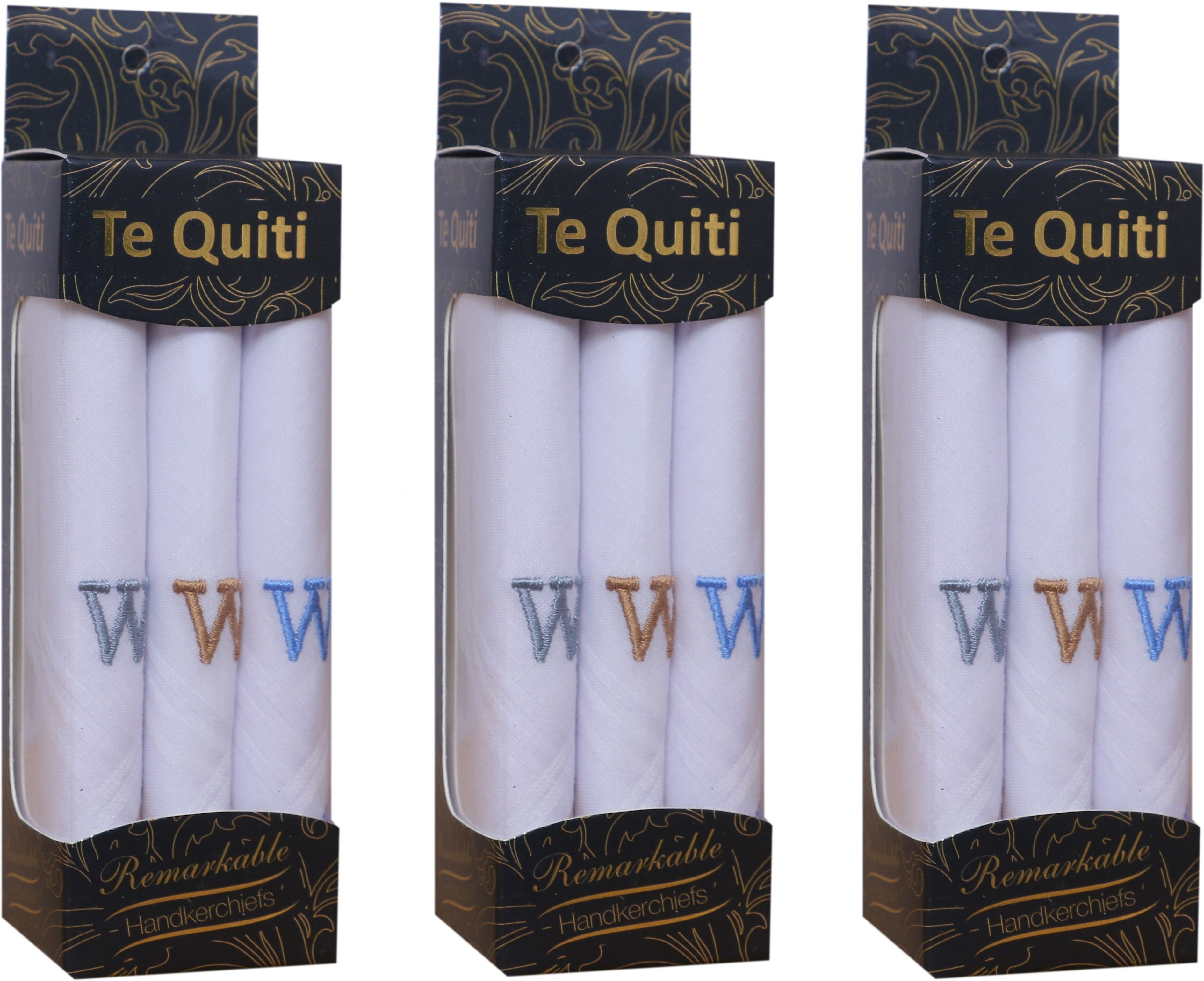 Te Quiti handkerchief for men boys girls women embroidered with monogram W pack of 9 ["White","Multicolor"] Handkerchief-picture-14