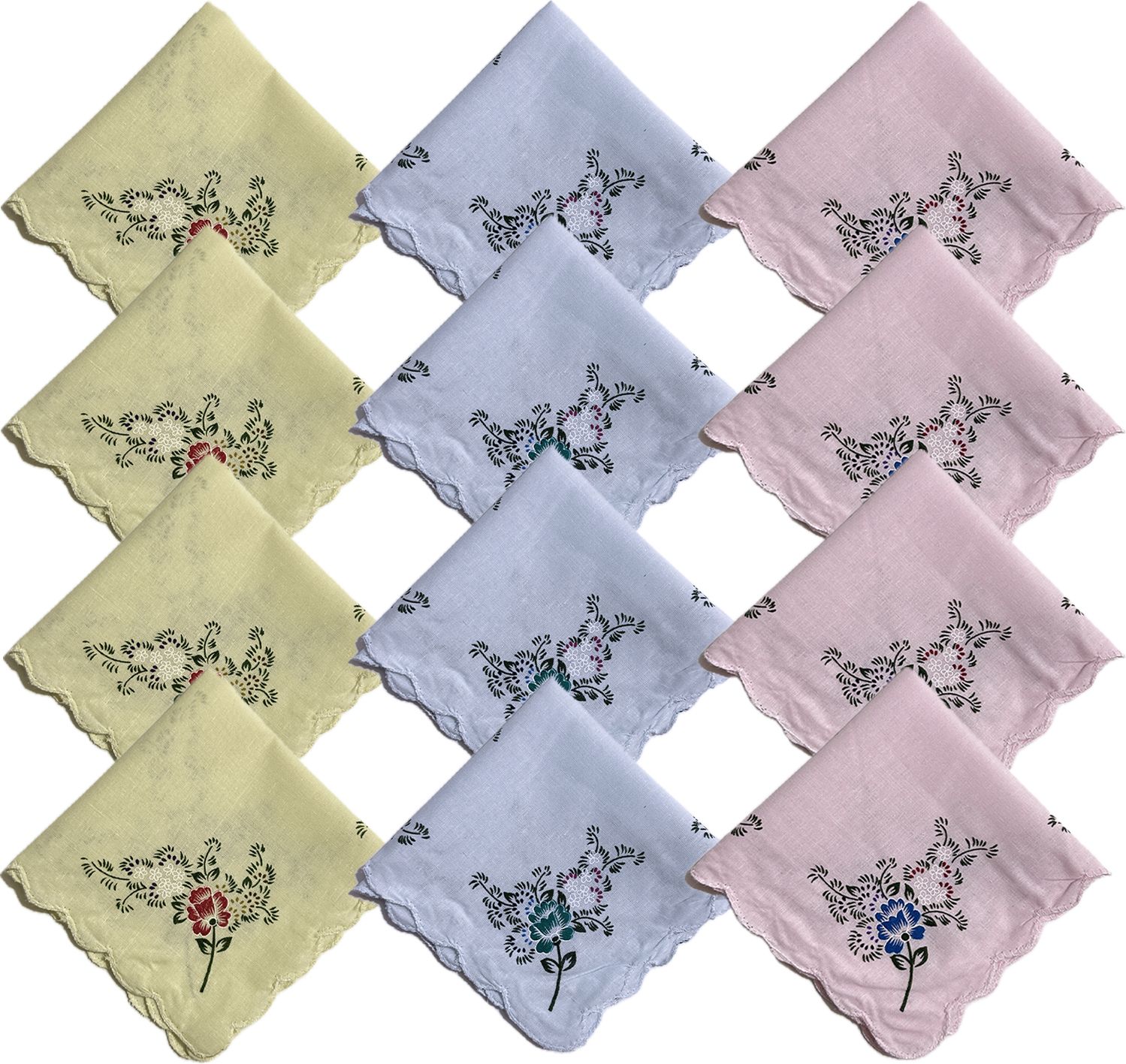 Gopika 325 100% Cotton Women’s Light Color - Pink, Bule, Cream Flower Patterns ["Light Pink","Light Blue","Light Cream"] Handkerchief