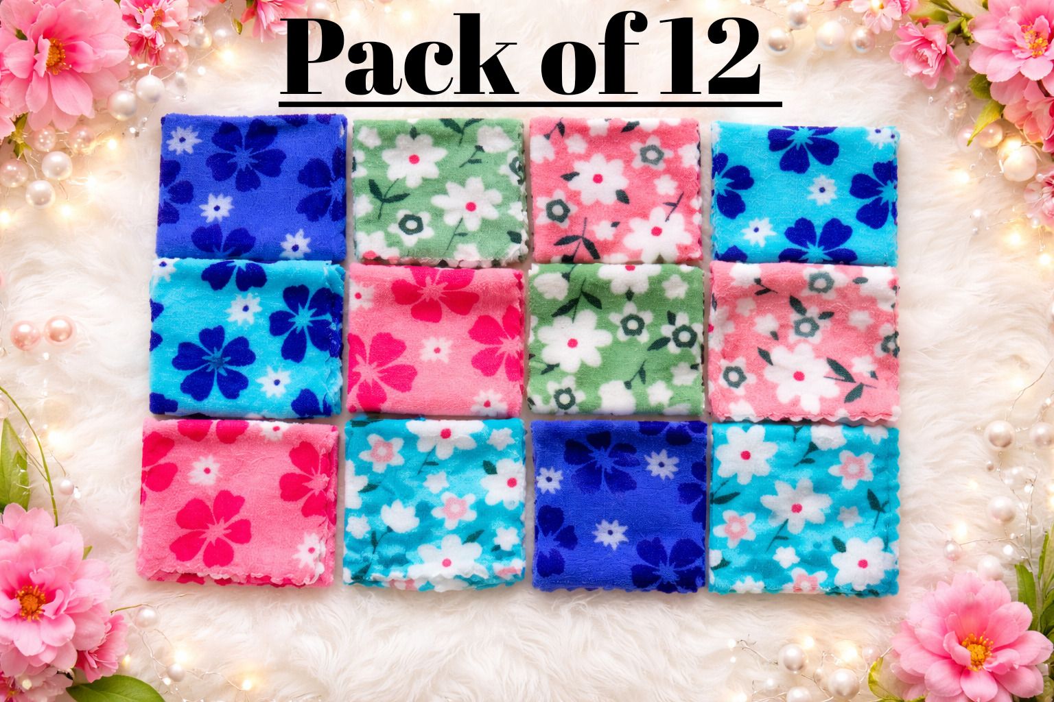 Aanant Fashion Pack of 12 Soft Flower print Handkerchief for women & girls ["Multicolor"] Handkerchief-picture-46