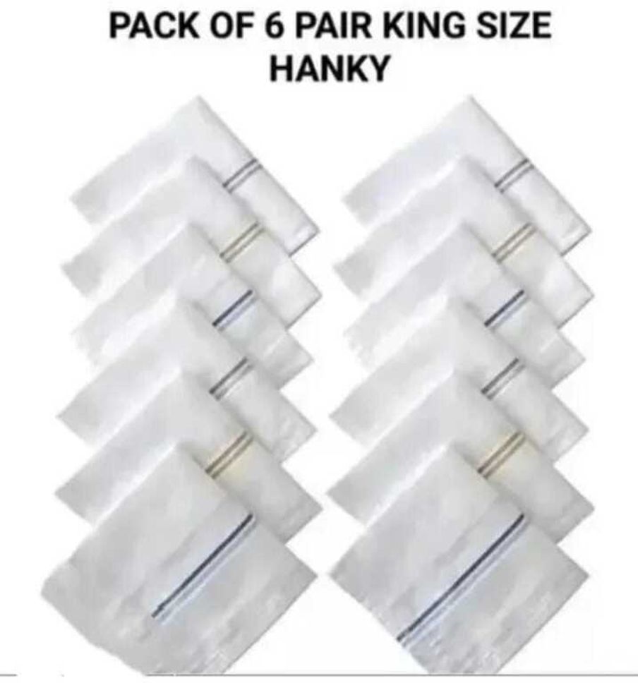 ASSURE Set of 6 pairs of pure white cotton hanki with colourful strips ["White"] Handkerchief-image-32
