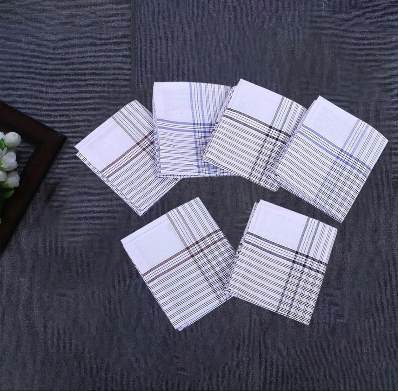 Texco India Cotton Men White Checks Casual Style Handkerchief (Pack Of 6) ["White"] Handkerchief-image-21