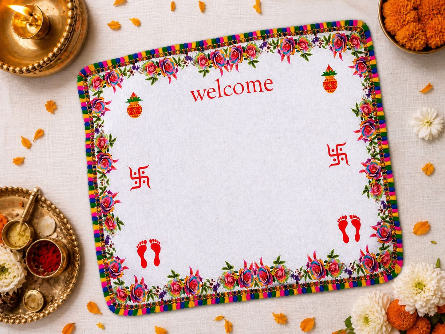Niyam Premium Cotton Kanku Pagla Rumal for Griha Pravesh & Bridal Entry ["Multicolor"] Handkerchief-picture-25