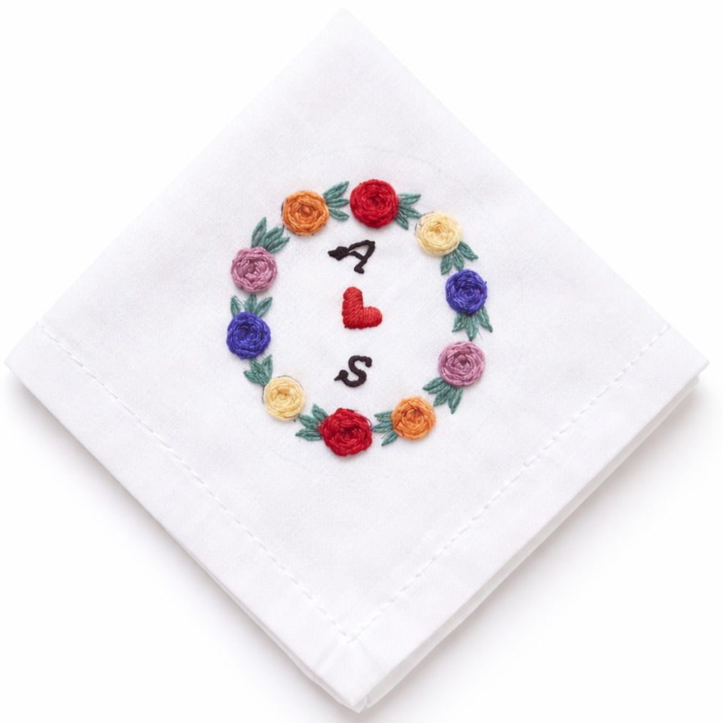 CHHAVIKA Customised embroidered handkerchief with name intial and beautiful floral design ["White"] Handkerchief-picture-10