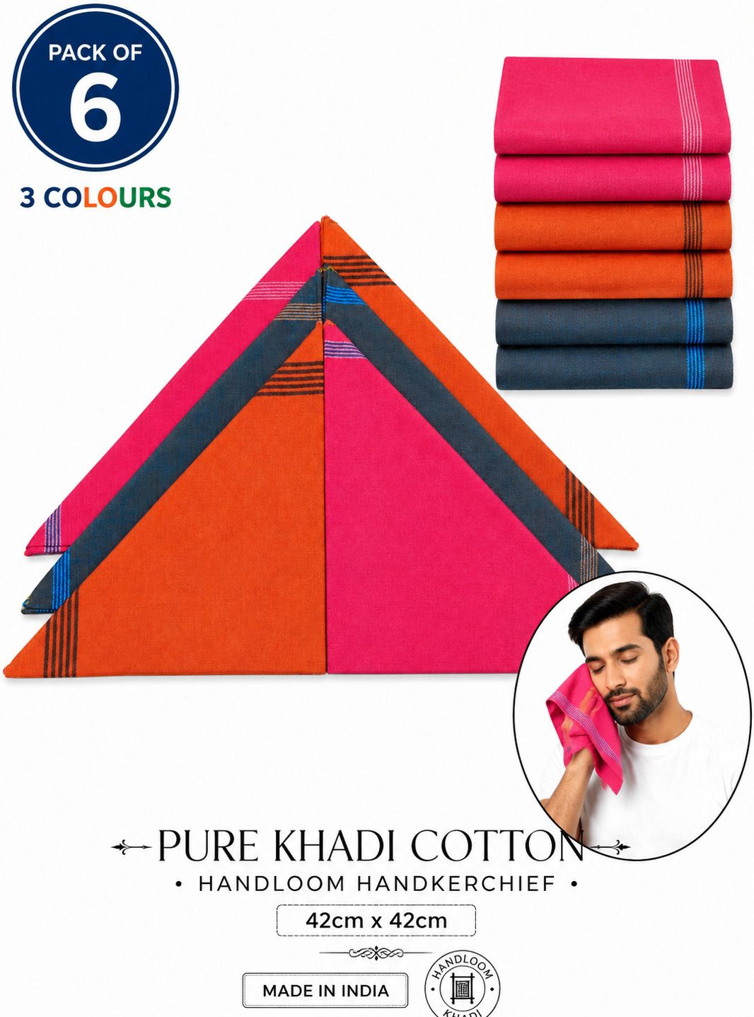 Snowflake 100% Cotton Handkerchief for Women & Men ["Multicolor"] Handkerchief-image-46