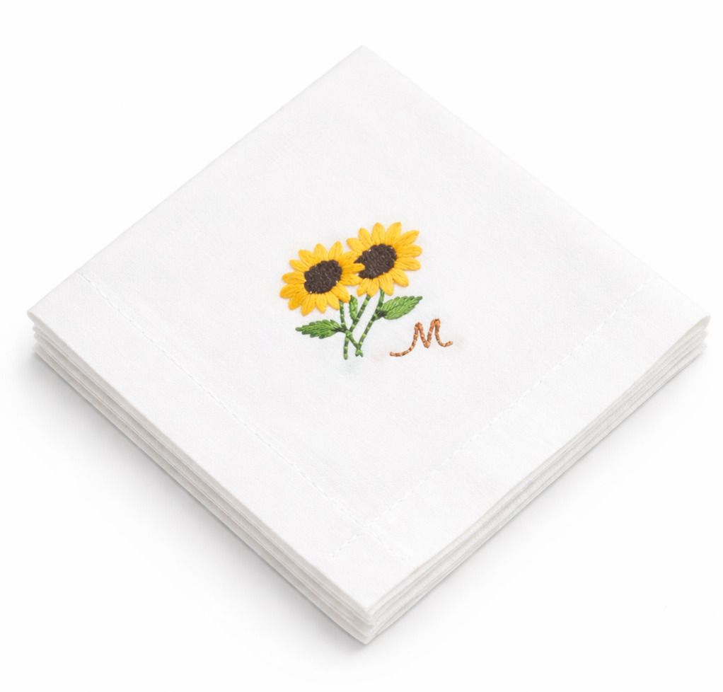 holy haven White Cotton Handkerchief with Sunflower Embroidery & Initial Gift Hanky ["White"] Handkerchief-image-34