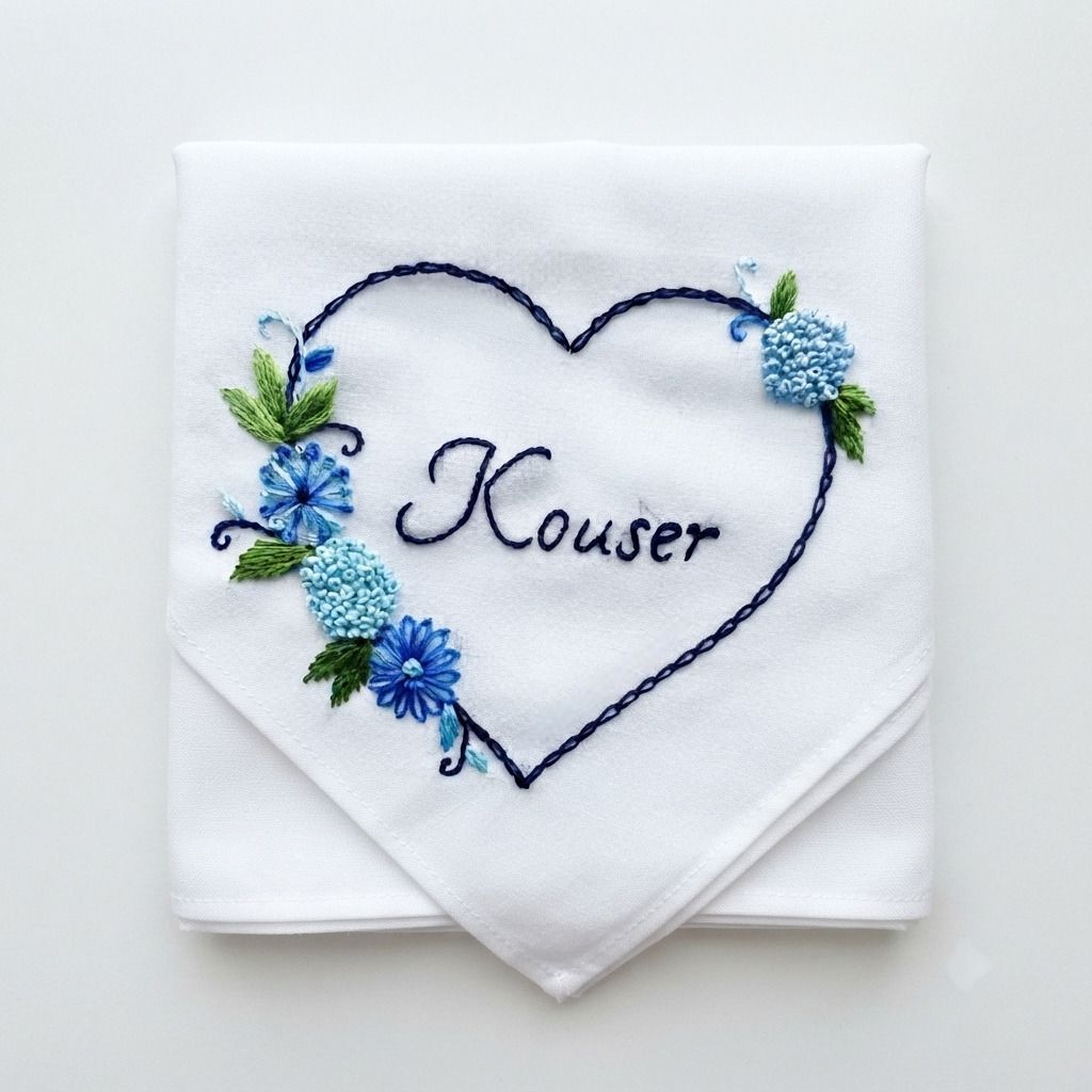 holy haven Personalized Floral Heart Embroidered Handkerchief For gift ["White"] Handkerchief-image-20