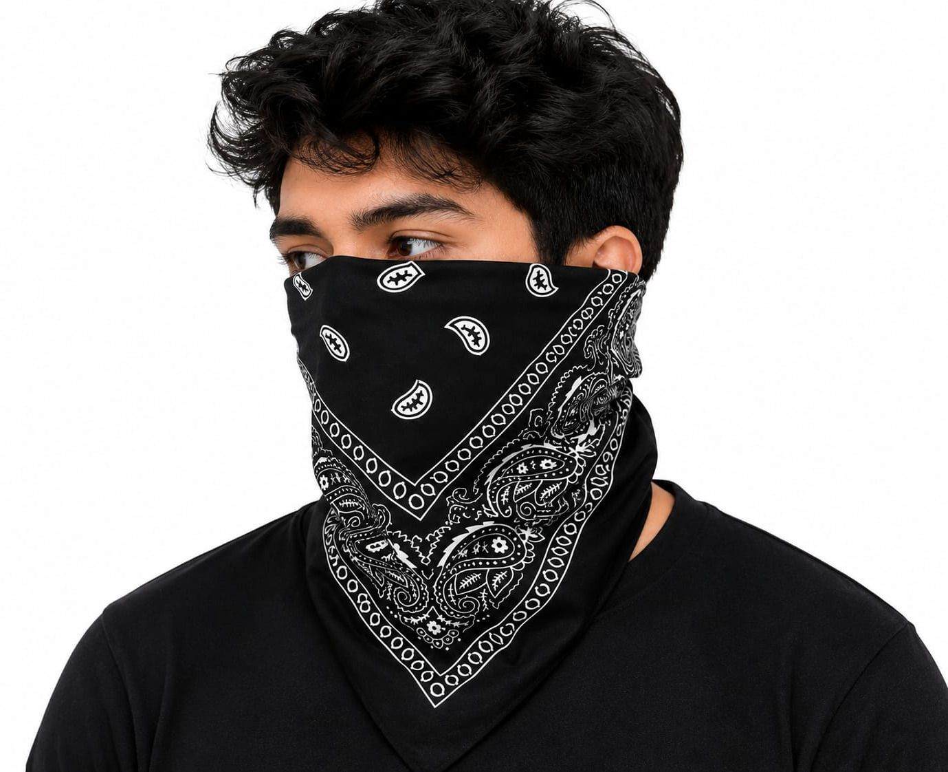 royalenterprise Premium Black Paisley Print Bandana Face Cover Neck Gaiter Scarf ["Black"] Handkerchief-picture-43