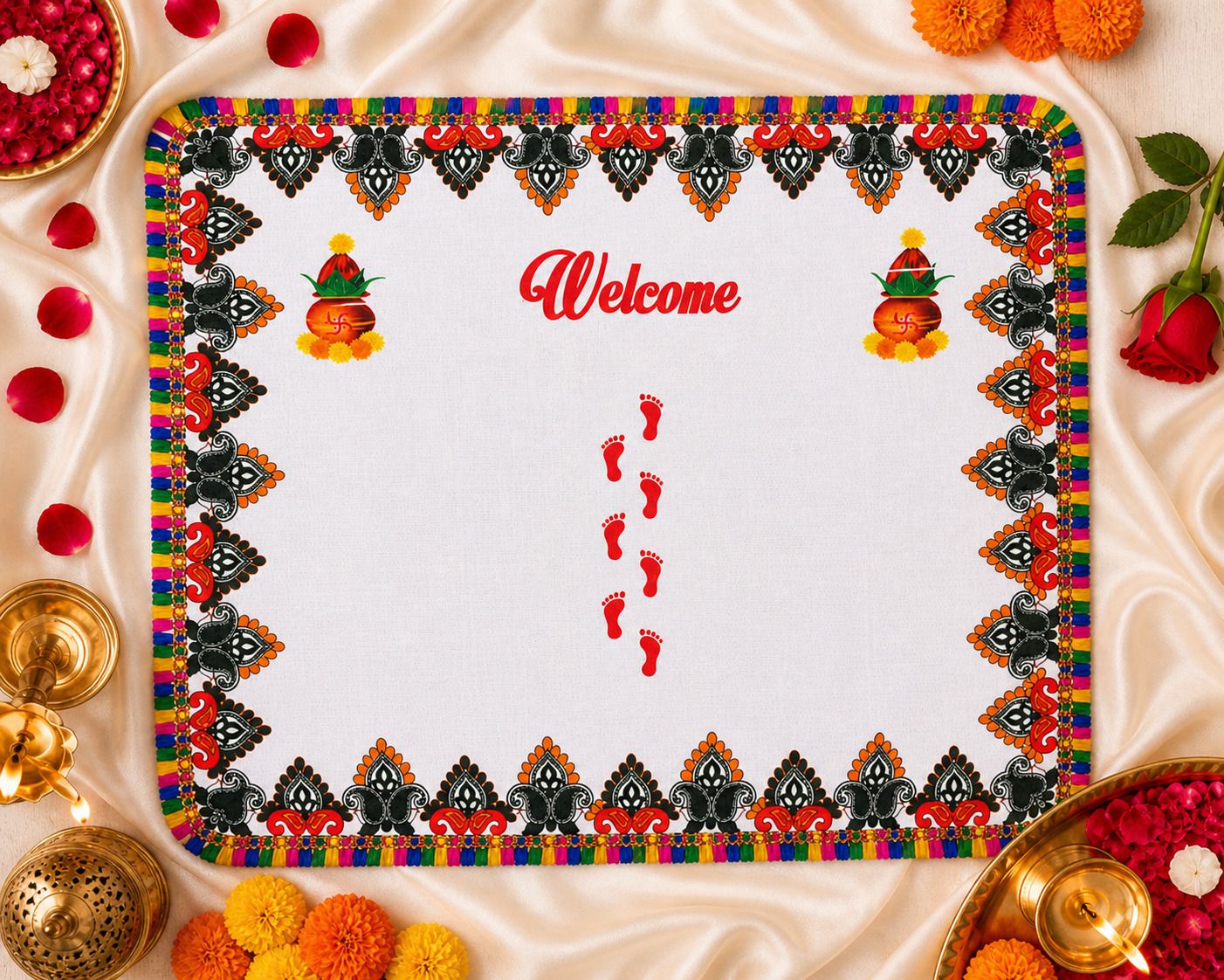 Niyam Premium Cotton Kanku Pagla Rumal for Griha Pravesh & Bridal Entry ["Multicolor"] Handkerchief-picture-19