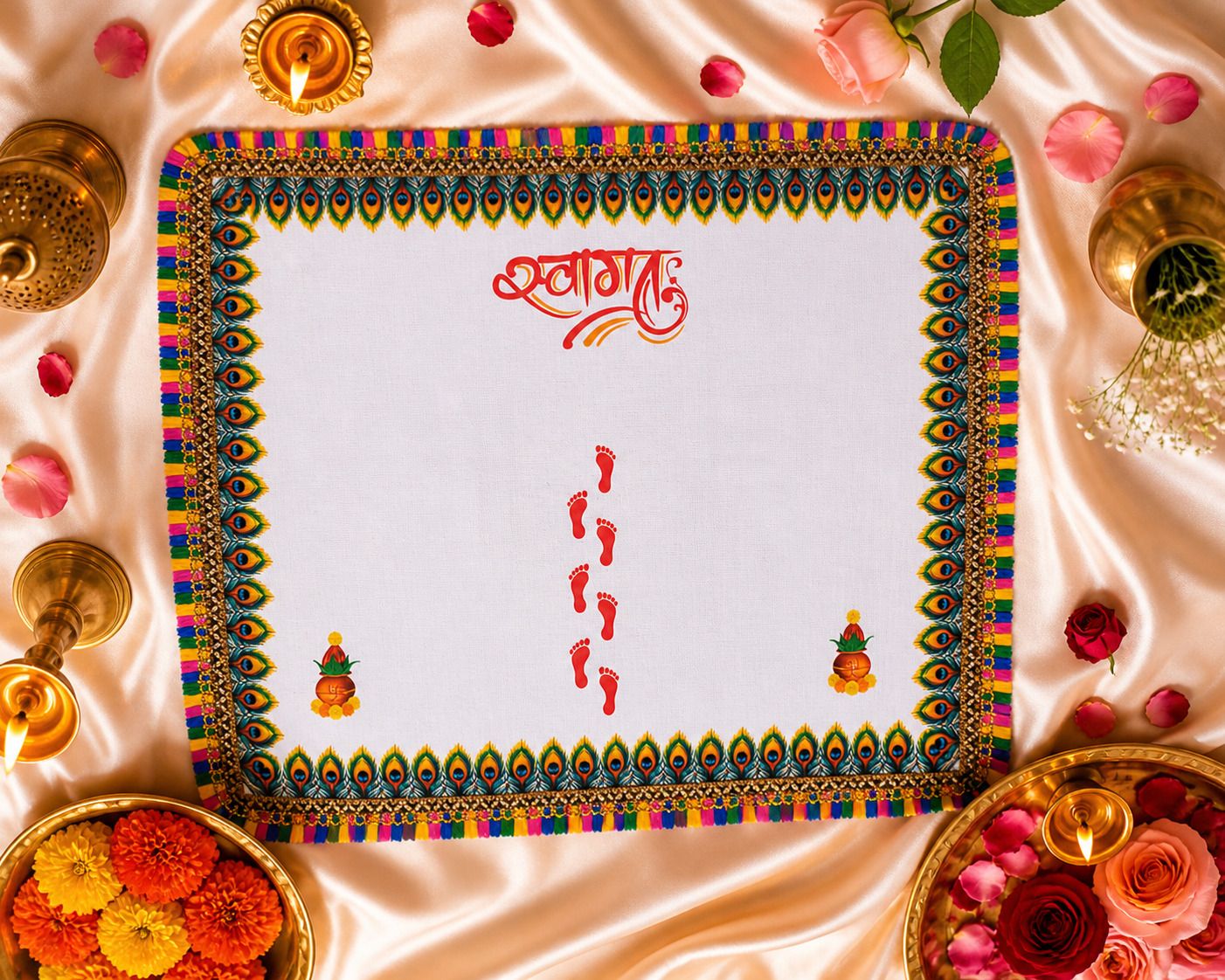 Niyam Premium Cotton Kanku Pagla Rumal for Griha Pravesh & Bridal Entry ["Multicolor"] Handkerchief-picture-23