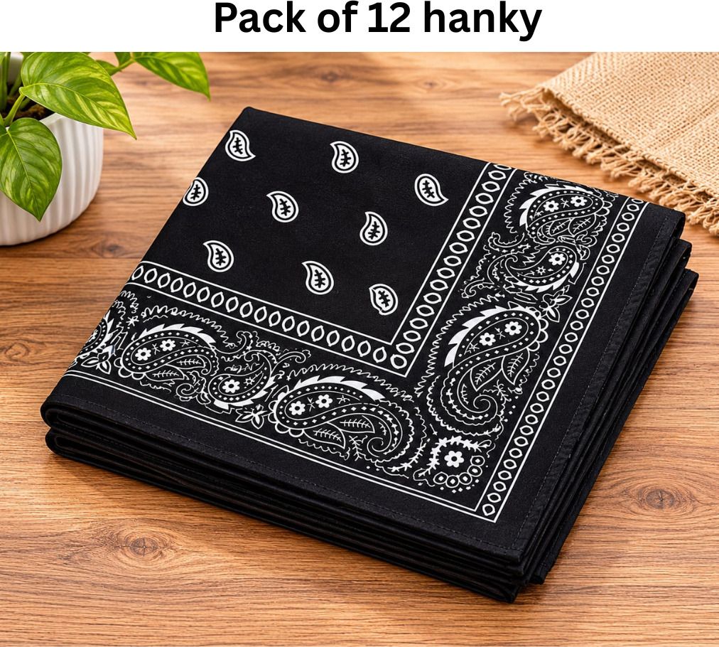 royalenterprise Premium Black Paisley Cotton Handkerchief Set Pack of Three Pieces ["Black"] Handkerchief-image-35