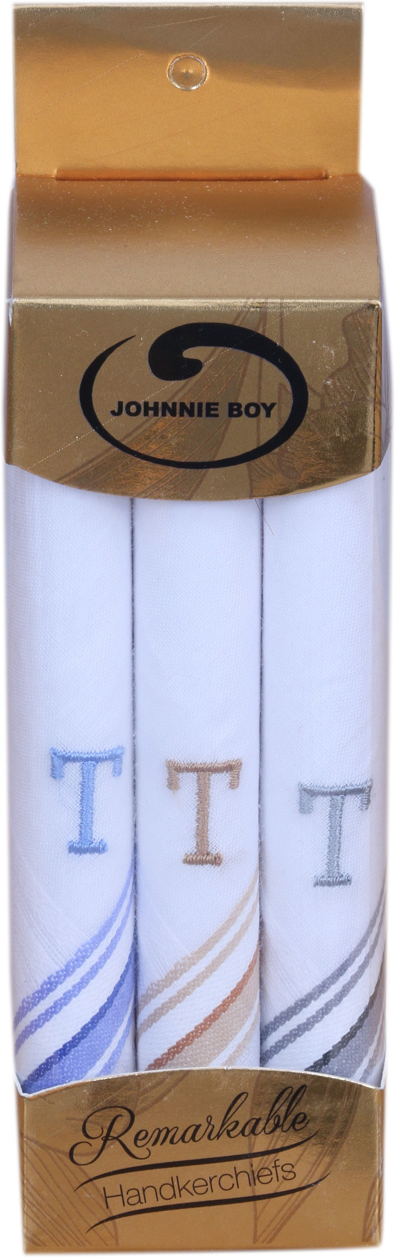 Johnnie Boy cotton handkerchief for men & boys embroidered initials "T" Pack of 3 ["White"] Handkerchief-picture-14
