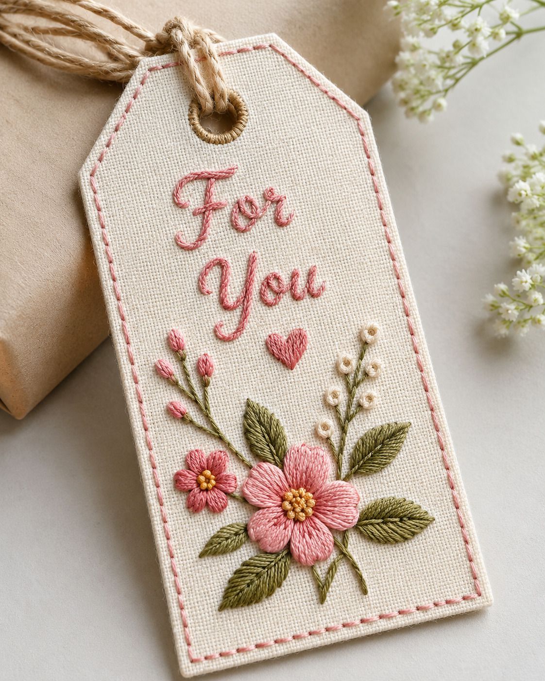 Everything Premium Embroidery Gift Tag handmade luxury design ["creamy"] Handkerchief-image-16