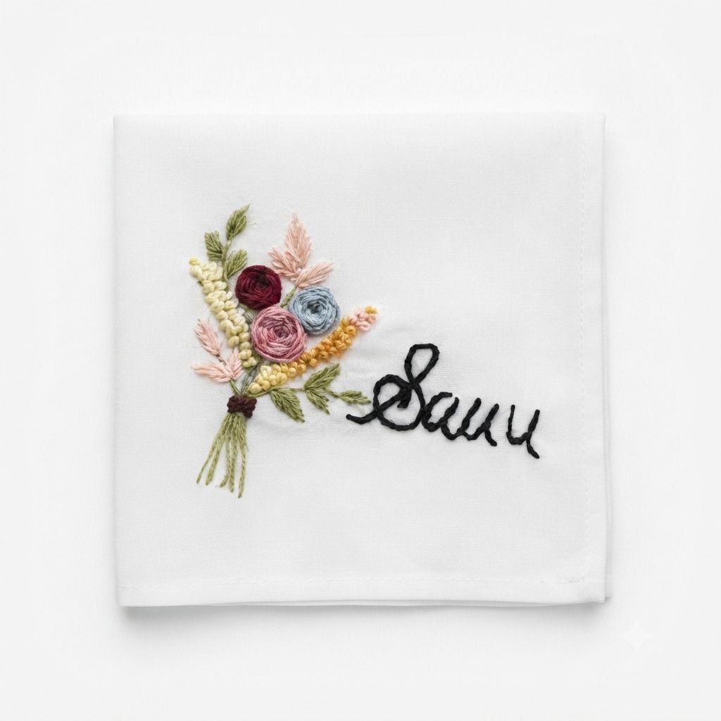 holy haven Personalized Floral Bouquet Name Embroidered Handkerchief For Gift ["White"] Handkerchief-image-29