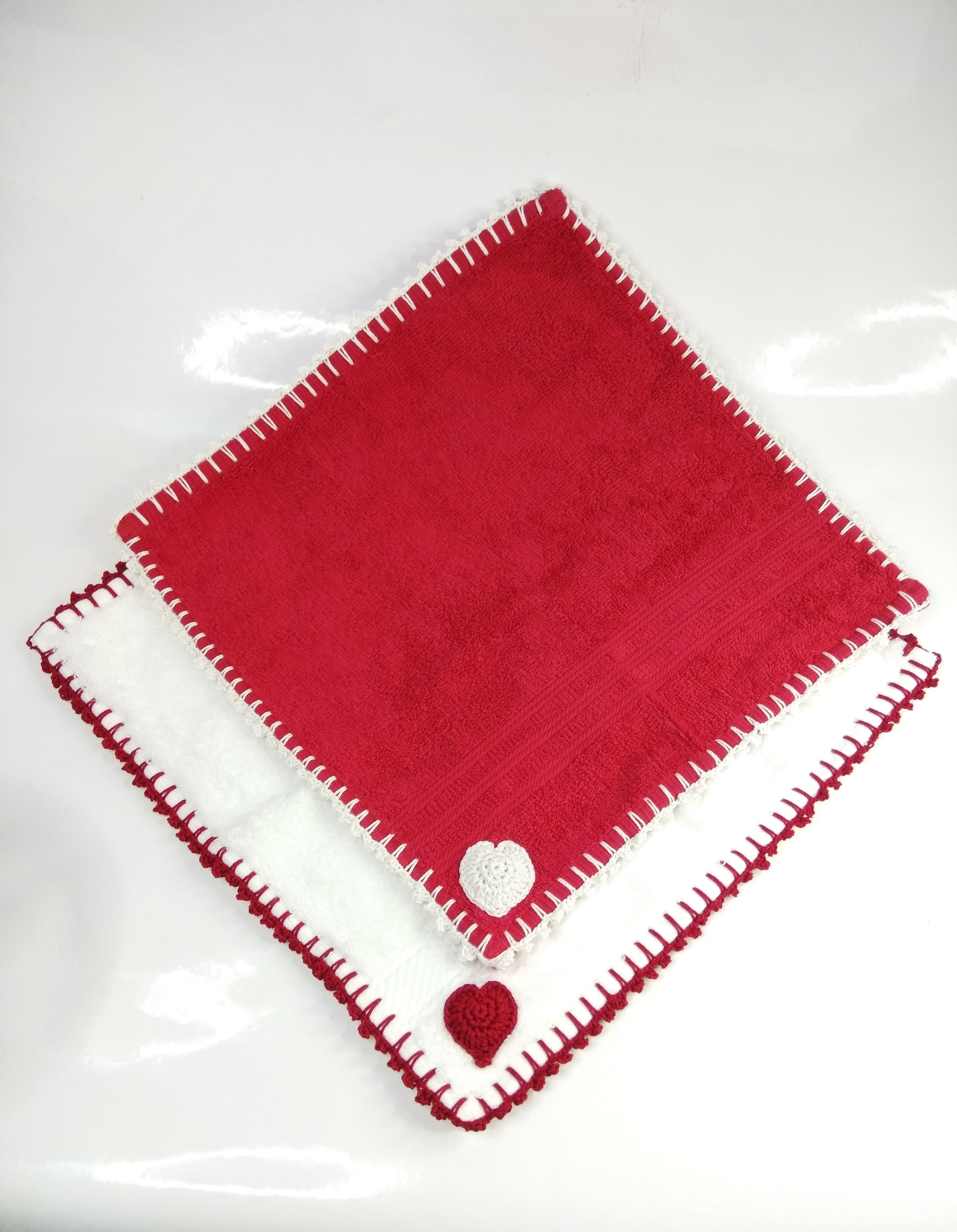 VARSHAA CROCHET RED & WHITE VALENTINES DAY SPECIAL FACE TOWEL PACK OF 2 ["White and red"] Handkerchief-image-40