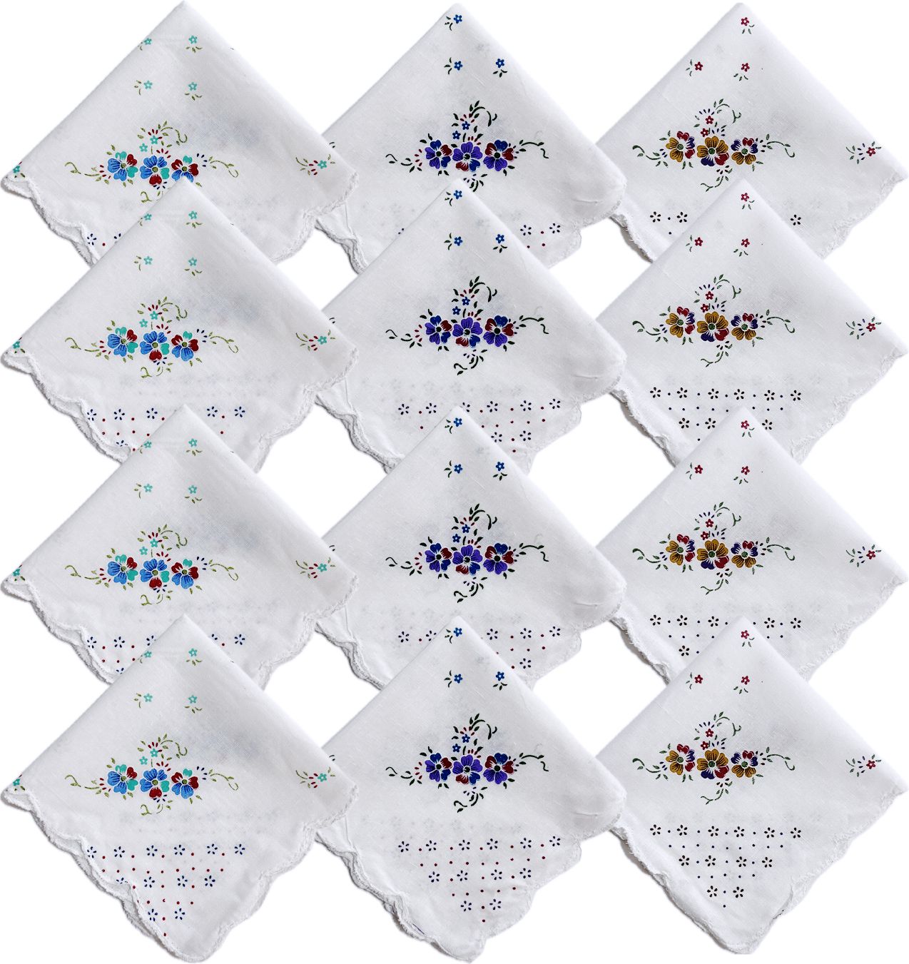 Gopika 325 100% Cotton Women’s White - Artistic Flower Patterns ["White"] Handkerchief