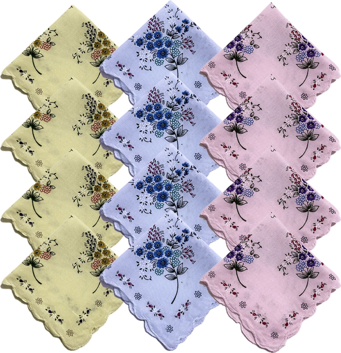 Gopika 325 100% Cotton Women’s Light Color - Pink, Bule, Cream Flower Patterns ["Light Pink","Light Blue","Light Cream"] Handkerchief