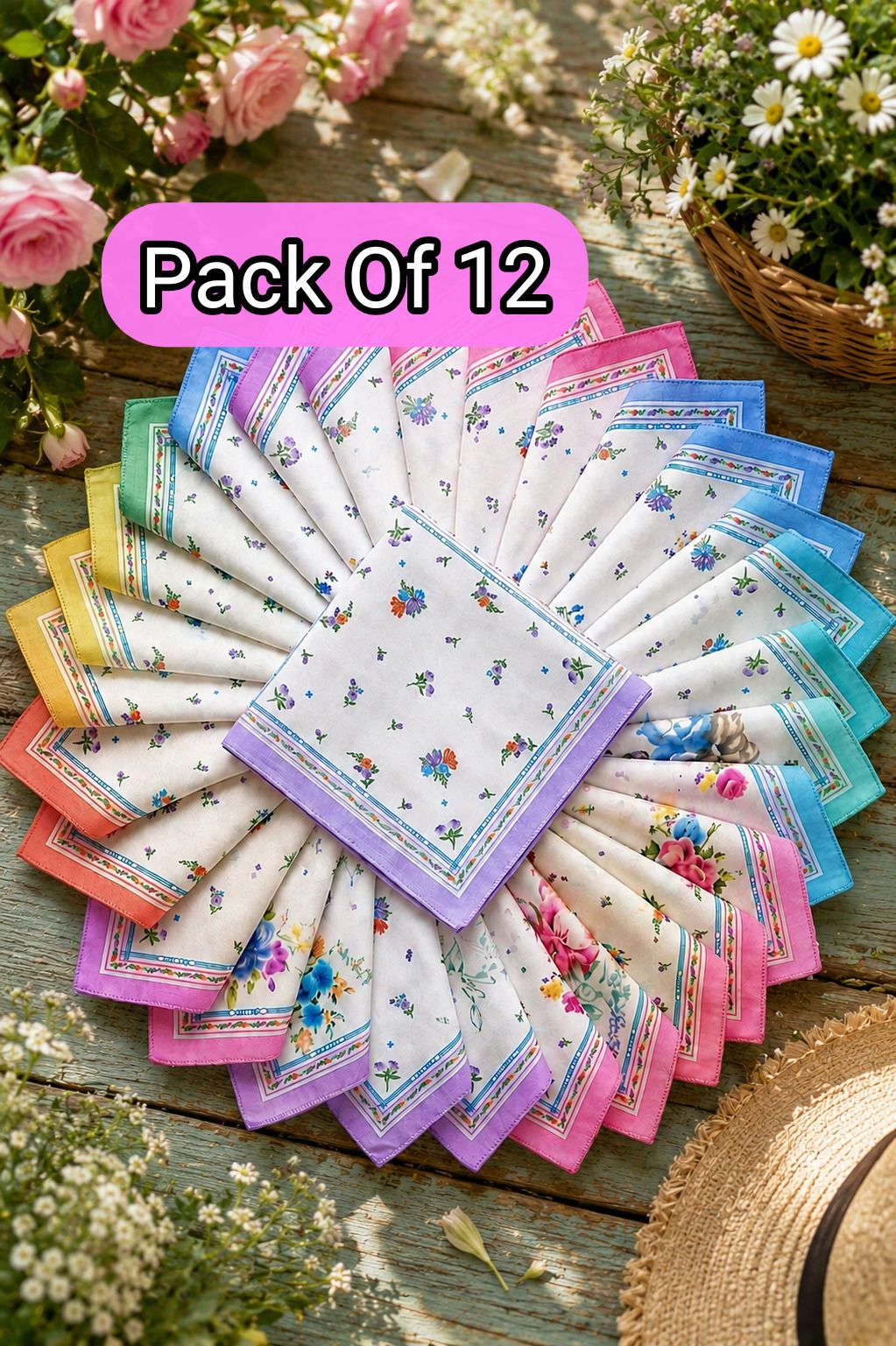 Aanant Fashion Pack of 12 Cotton Flower print Handkerchiefs for womens & Girls ["Multicolor"] Handkerchief-image-47