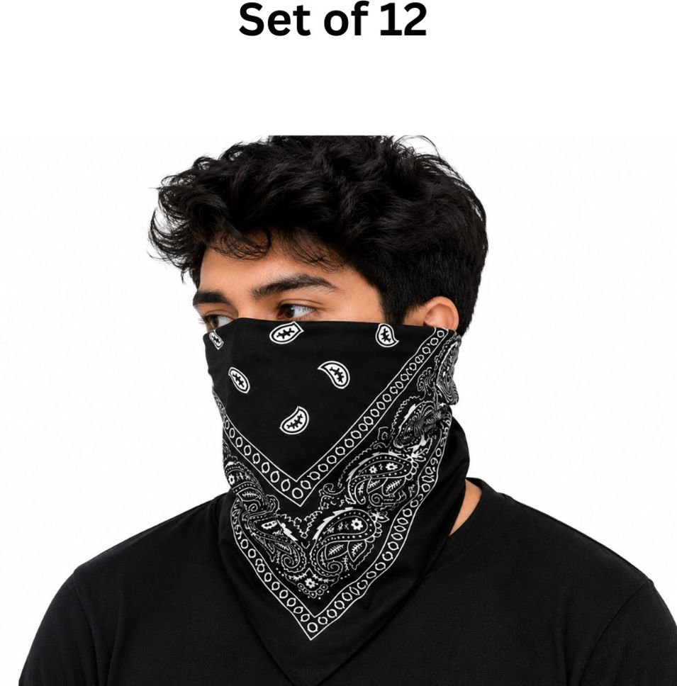 royalenterprise Unisex Black Paisley Print Multi-Purpose Bandana Face Cover Neck Gaiter Scarf ["Black"] Handkerchief-picture-16